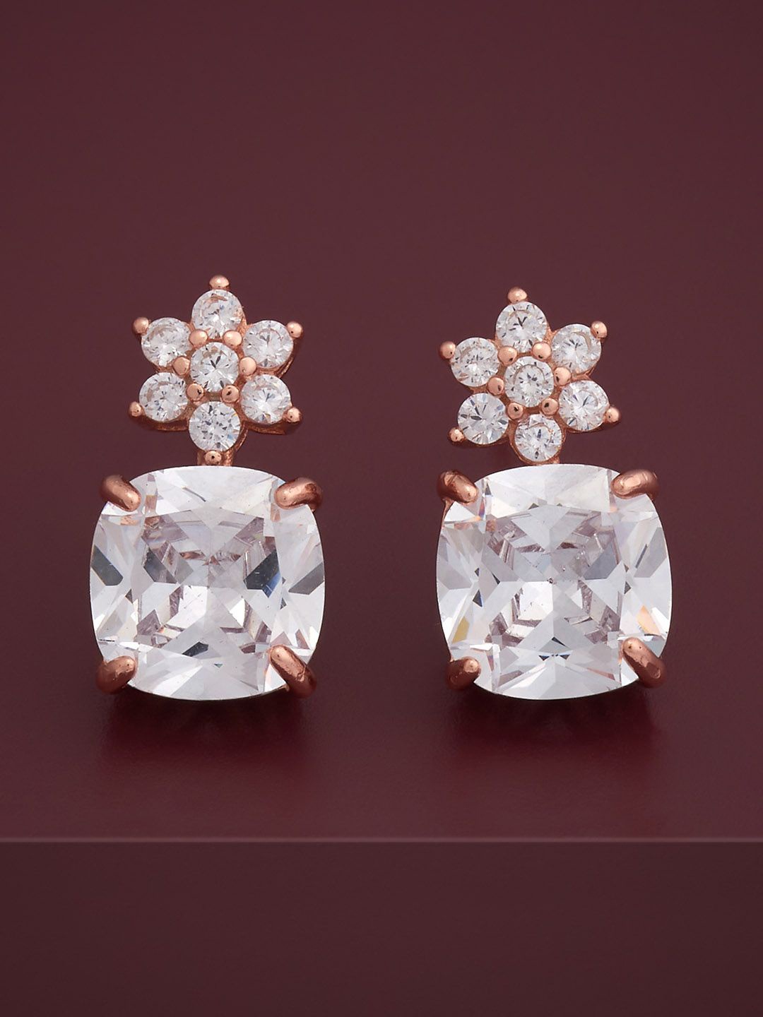 

Kushal's Fashion Jewellery 92.5 Silver Rose Gold-Plated CZ Studded Studs Earrings
