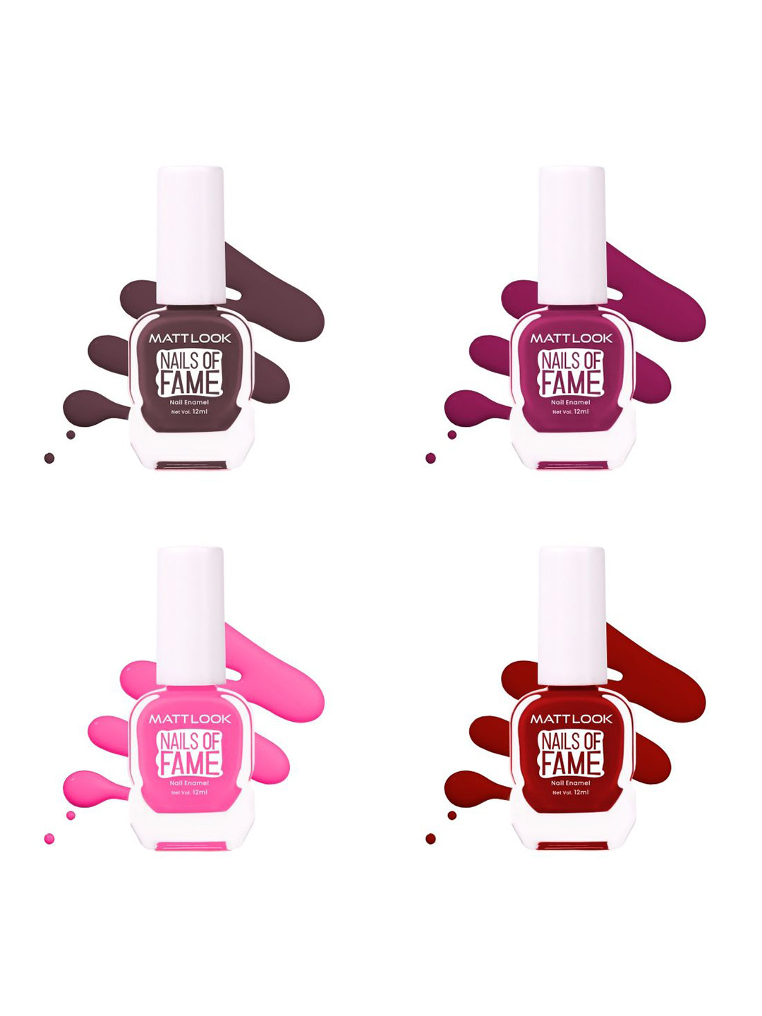

MATTLOOK Nails Of Fame Set Of 4 Nail Enamel - 12 ml Each - Shade - 46 - 55 -16 - 51, Brown