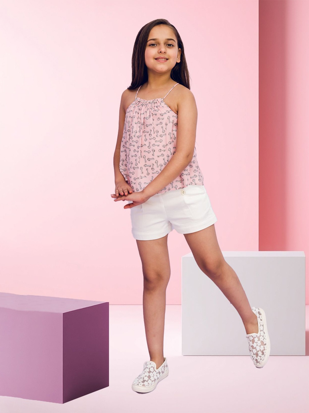 

FOREVER FRIDAY Girls Conversational Printed Shoulder Straps Top, Pink