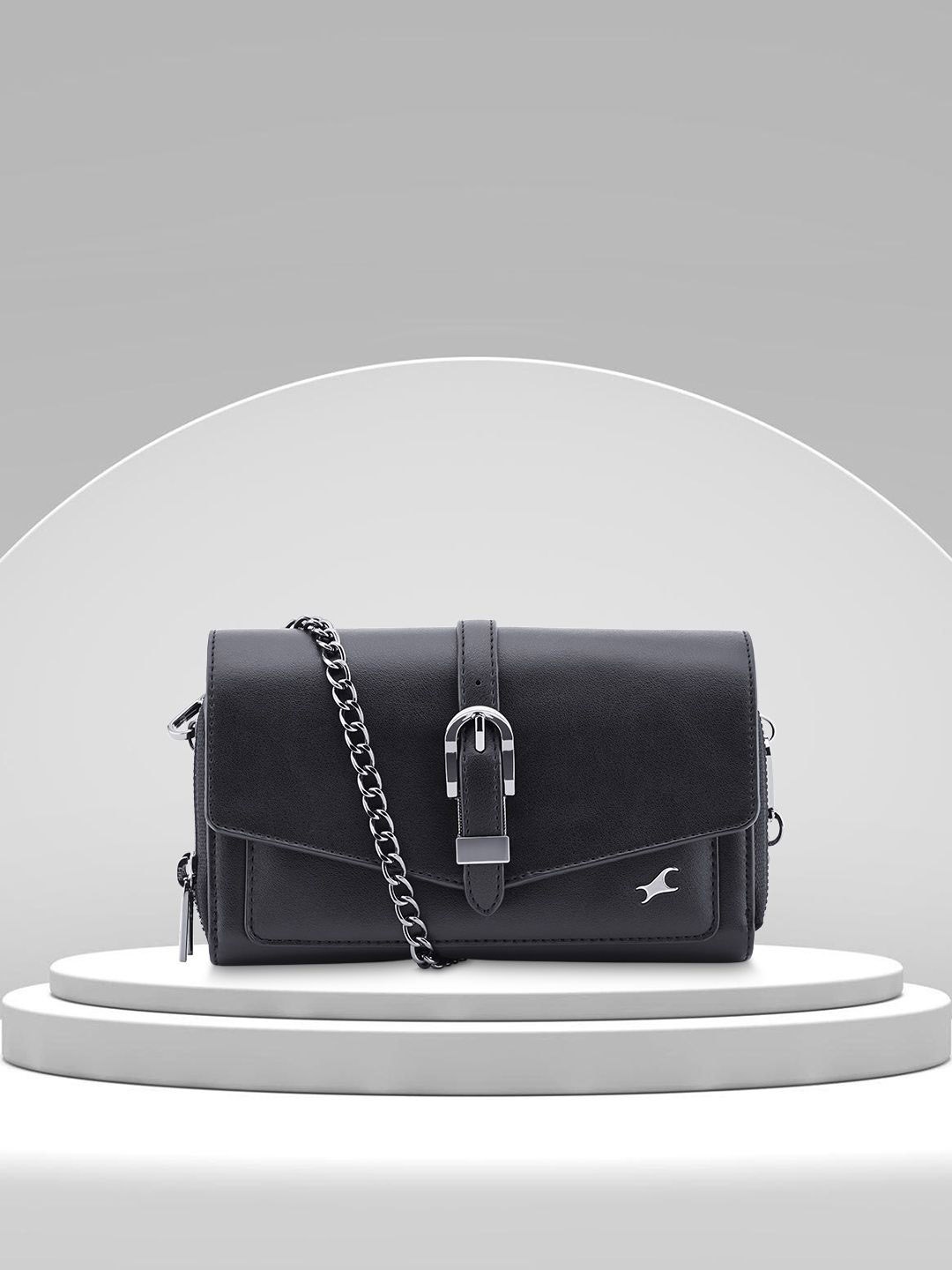 

Fastrack Women Solid Structured Sling Bag, Black