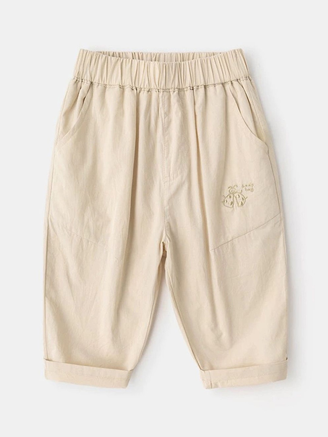 

LULU & SKY Girls Tapered Fit Cotton High-Rise Trousers, Cream