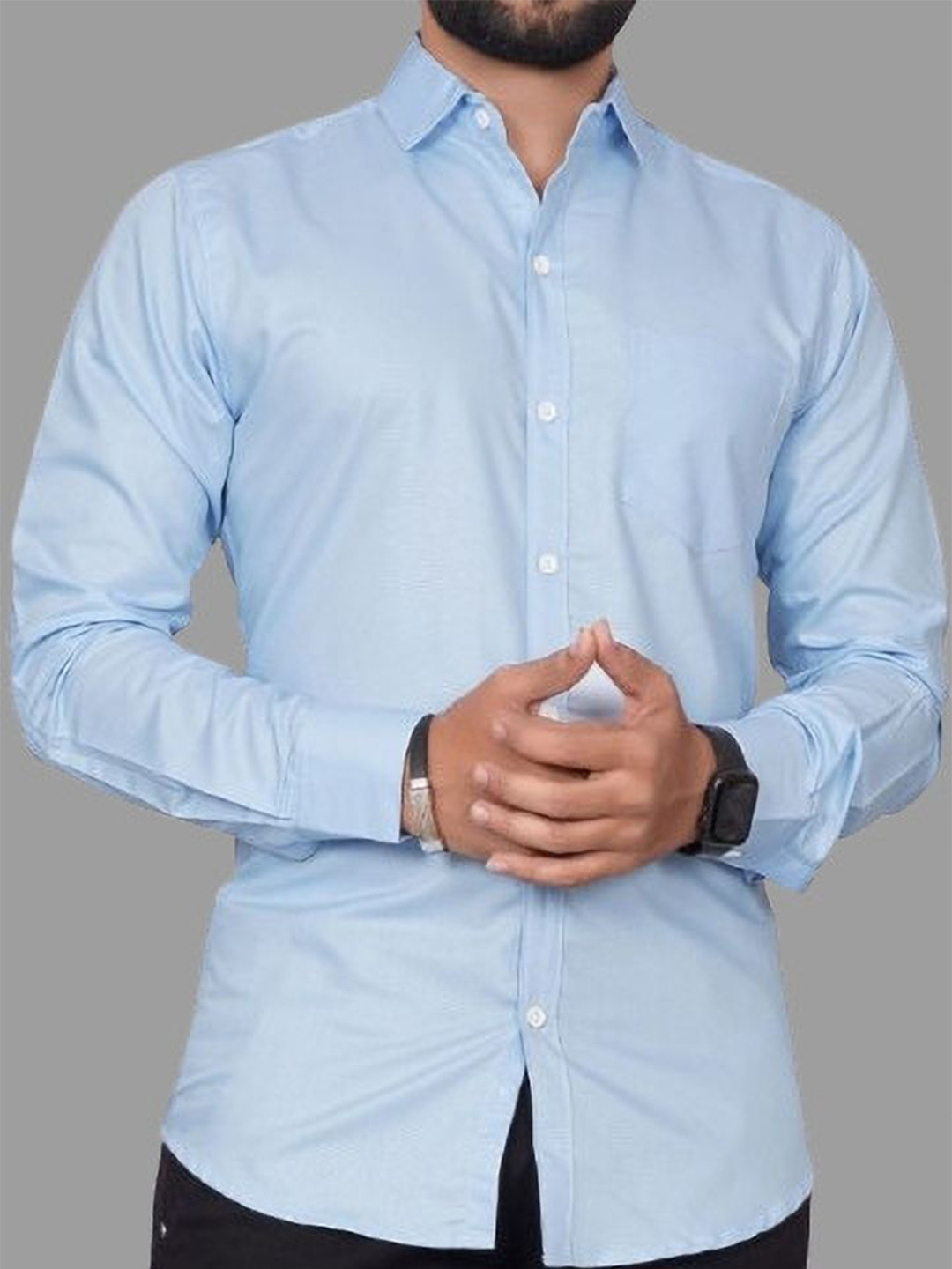 

Metronaut Men Standard Regular Fit Spread Collar Solid Cotton Casual Shirt, Blue