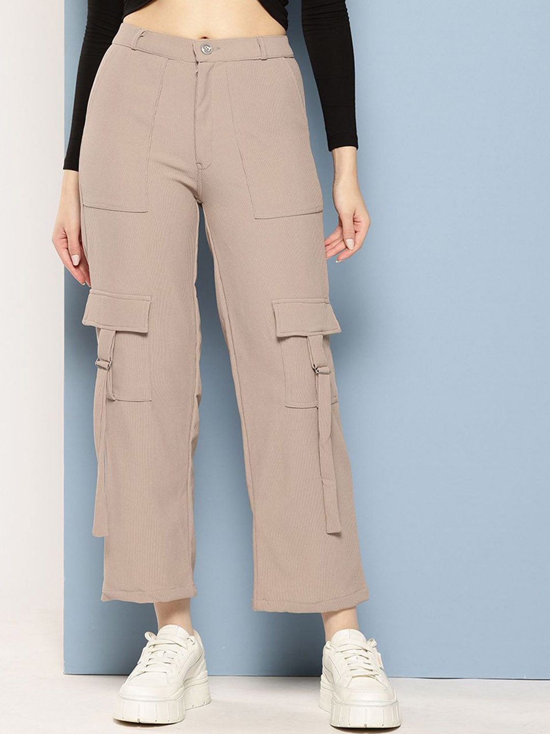 

CORSICA Women High-Rise Cargo Trousers, Beige