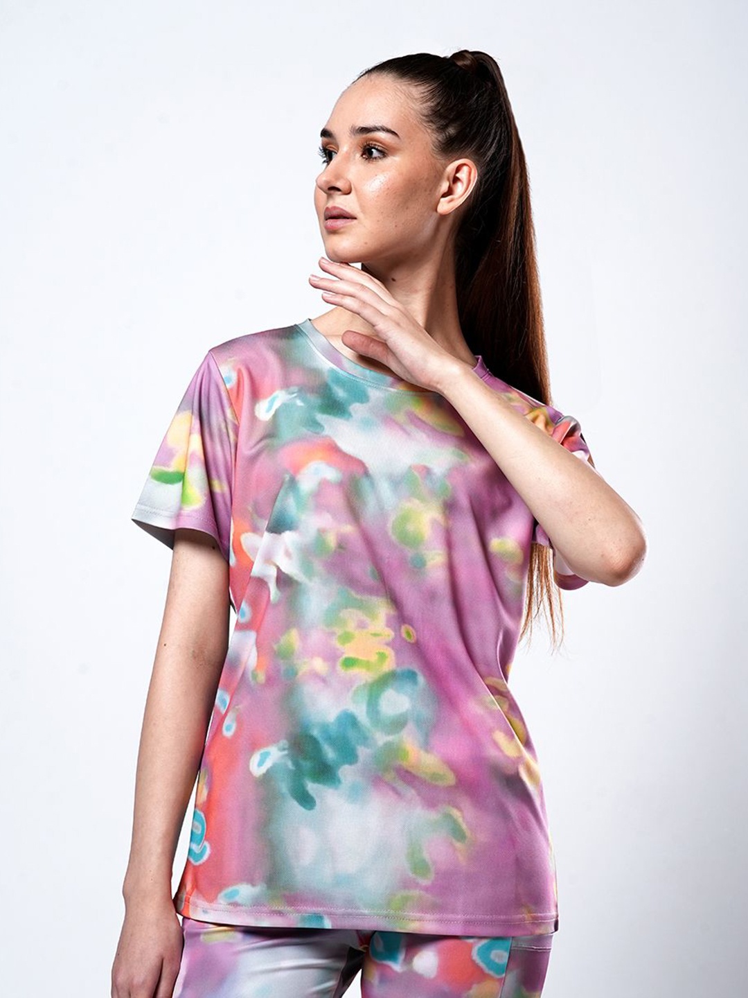 

UMILDO Women Dyed Round Neck T-shirt, Pink
