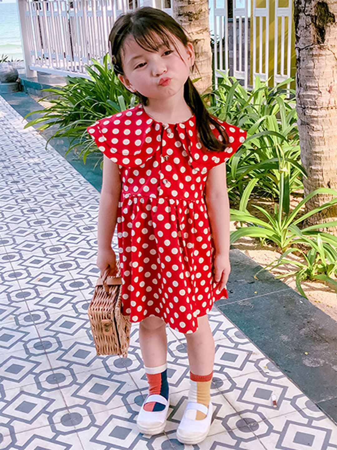 

LULU & SKY Girl Polka Dot Print Cap Sleeve Fit & Flare Dress, Red