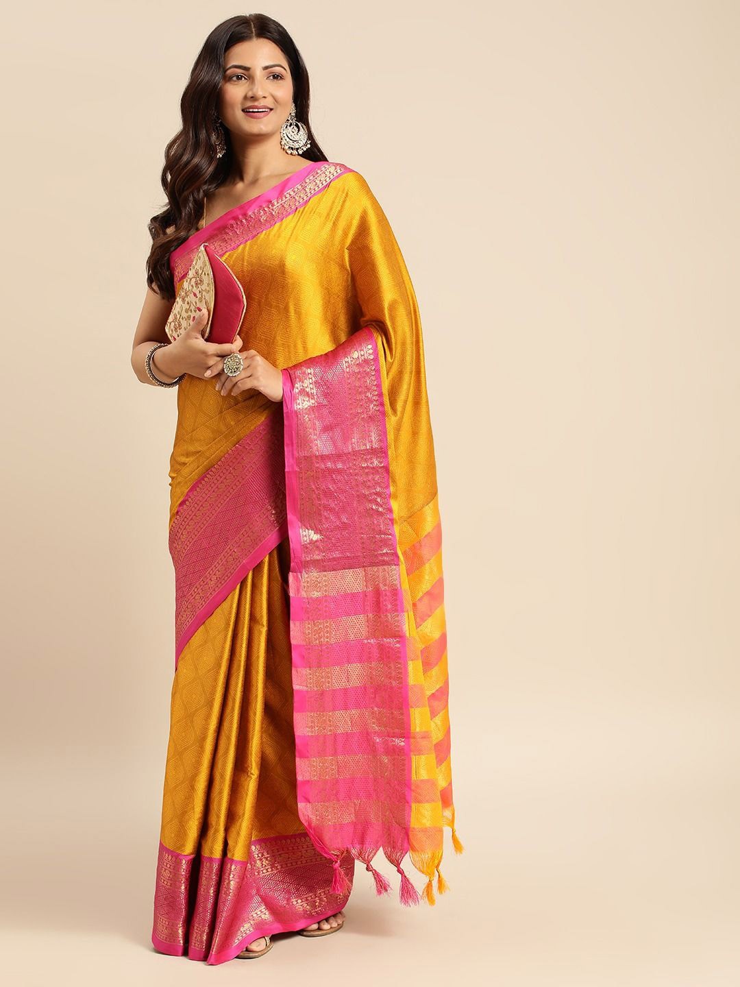 

DIVASTRI Woven Design Zari Banarasi Saree, Yellow