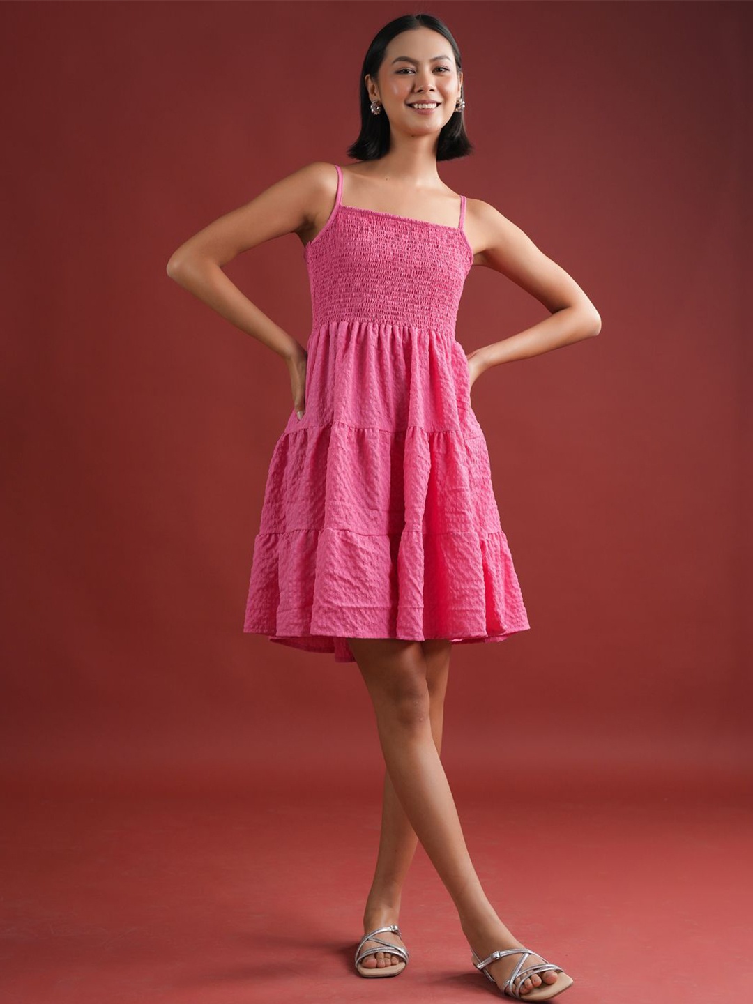 

SANSKRUTIHOMES Women Self Design A-Line Dress, Pink