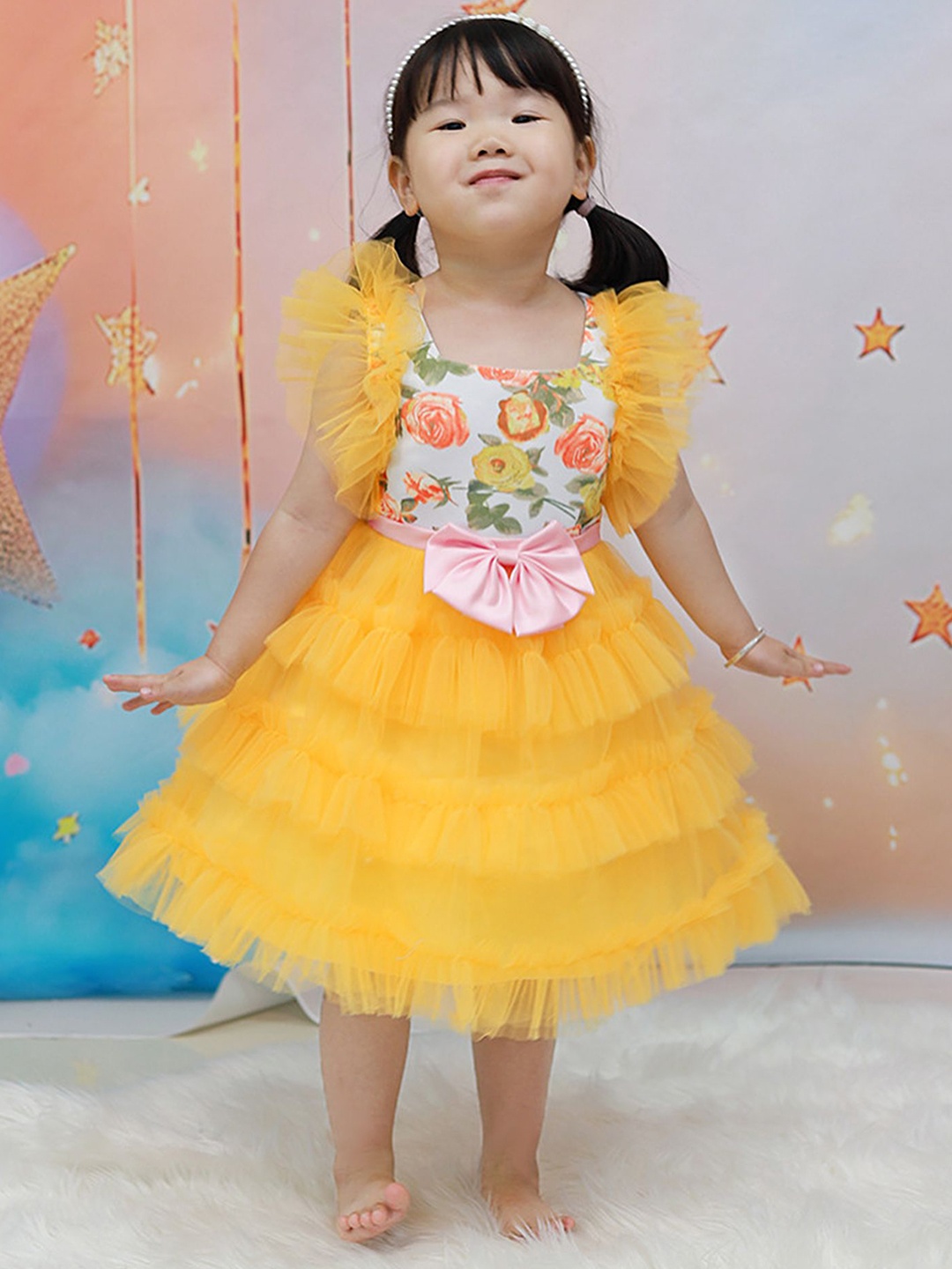 

LULU & SKY Girls Floral Printed Fit & Flare Dress, Yellow