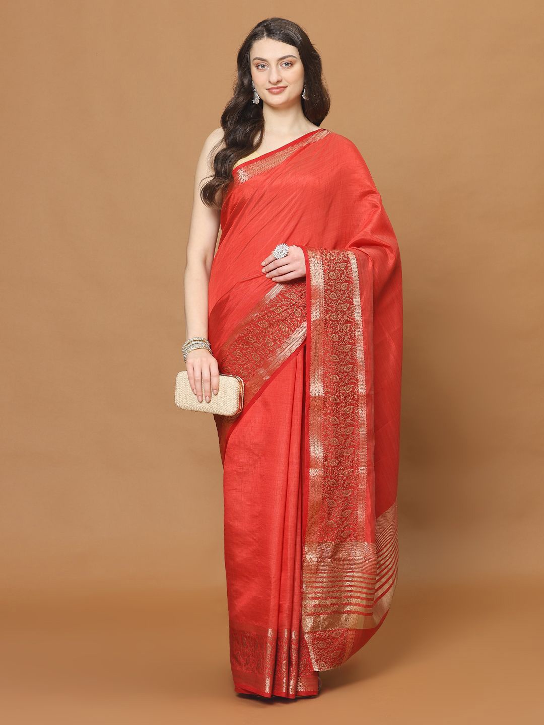 

Meena Bazaar Zari Art Silk Saree, Red