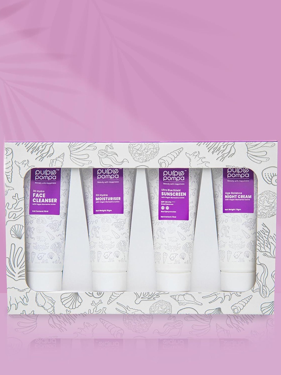 

PURPLE POMPA Set Of 4 Cleanser, Moisturizer, Sunscreen & Night Cream