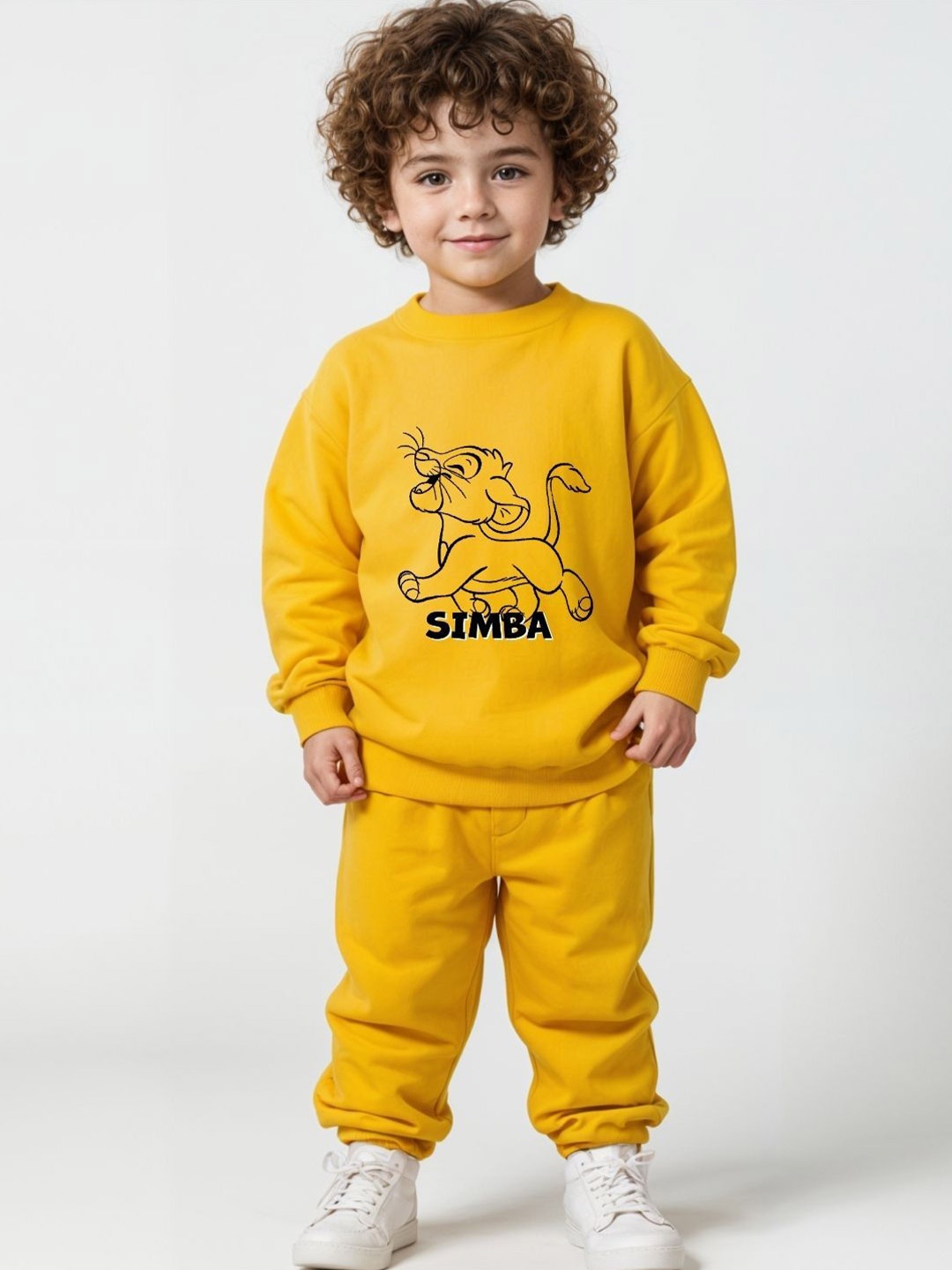 

Minicult Kids Printed Round Neck Pure Cotton Sweatshirt With Jogger, Yellow