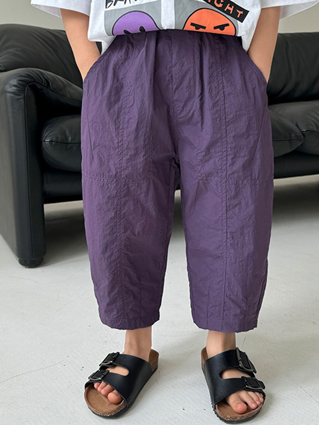 

LULU & SKY Boys Mom Fit High-Rise Trousers, Purple