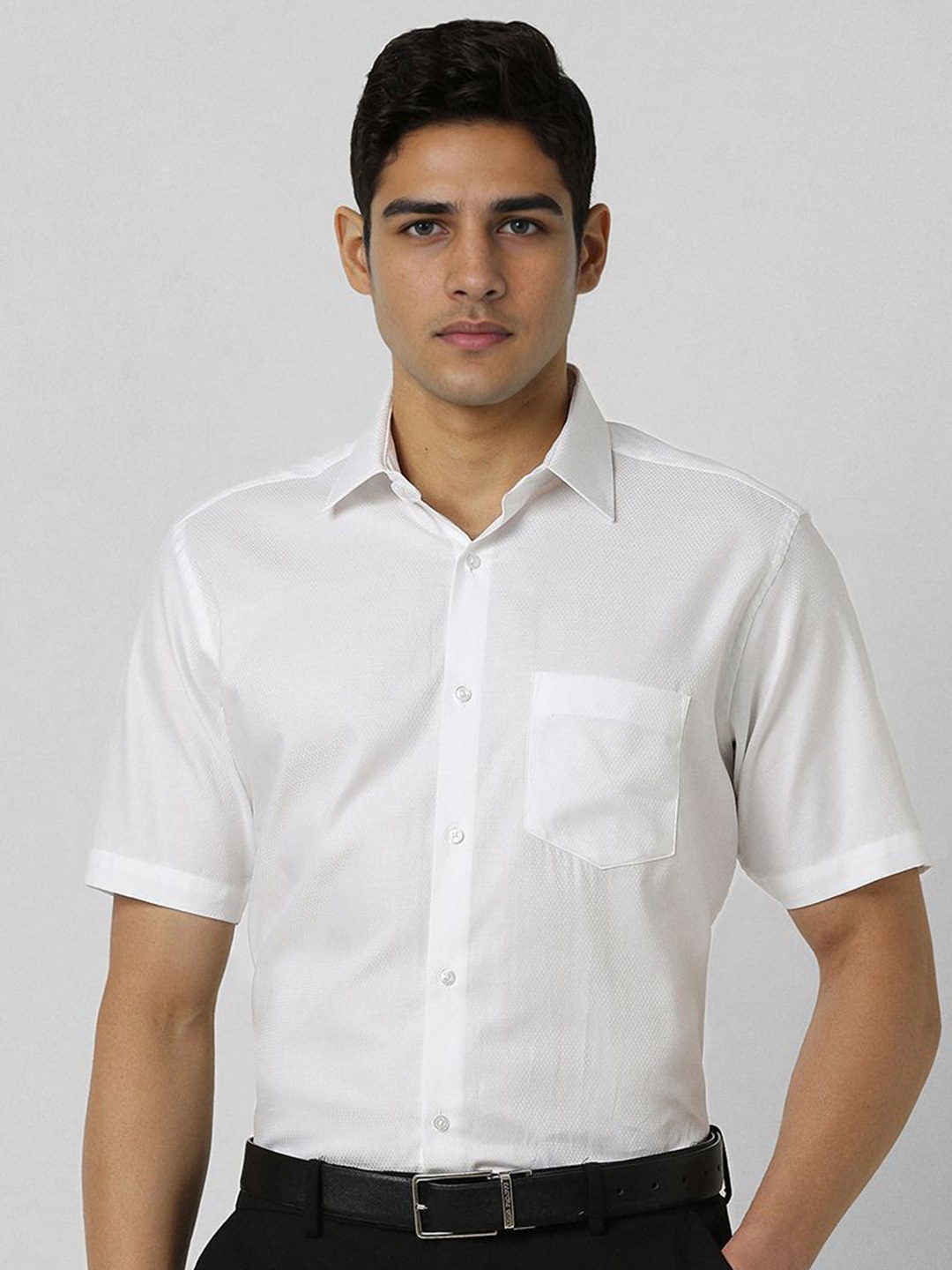 

Van Heusen Men Slim Fit Spread Collar Textured Cotton Formal Shirt, White