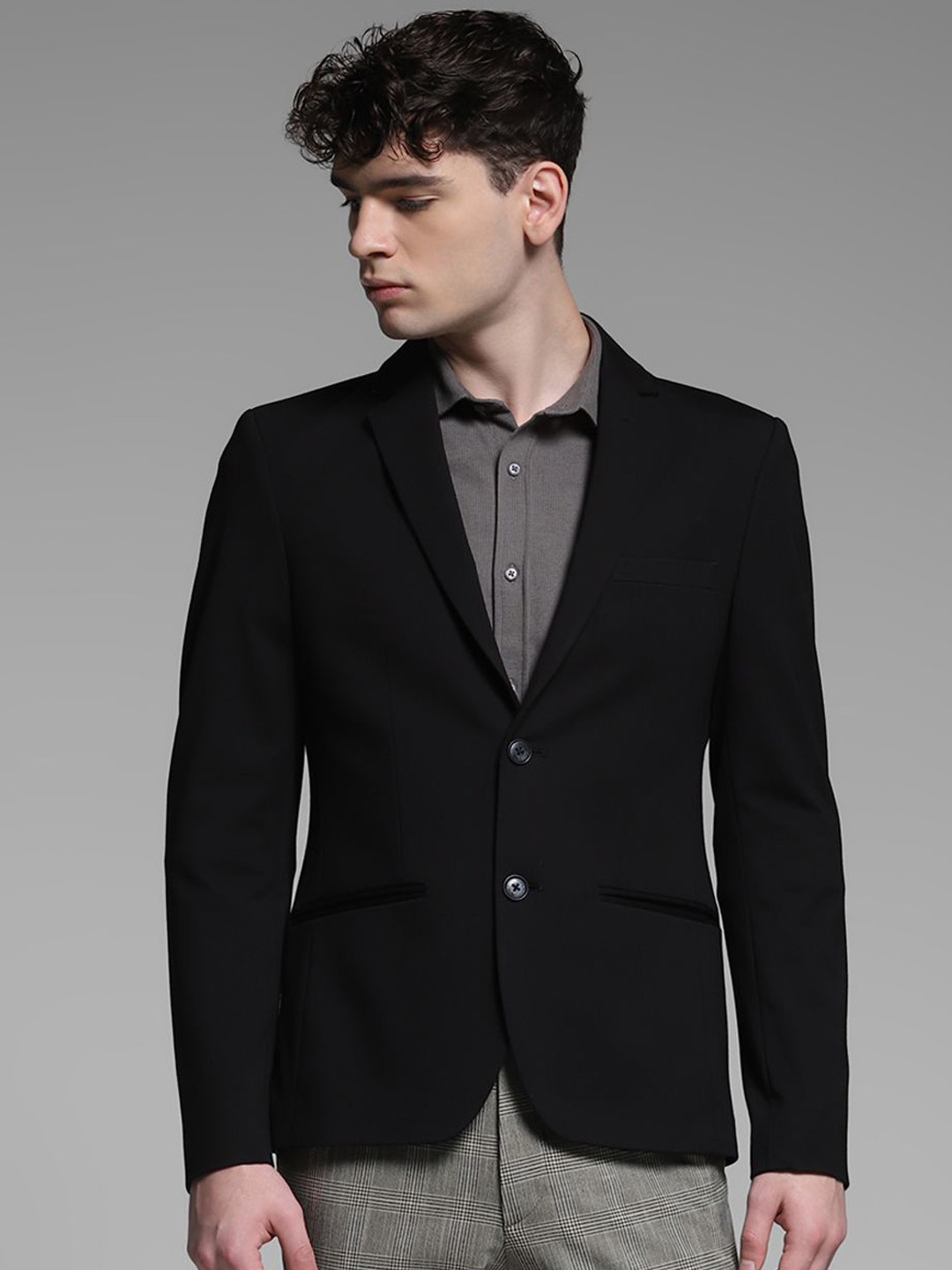 

Jack & Jones Notched Lapel Single-Breasted Blazer, Black