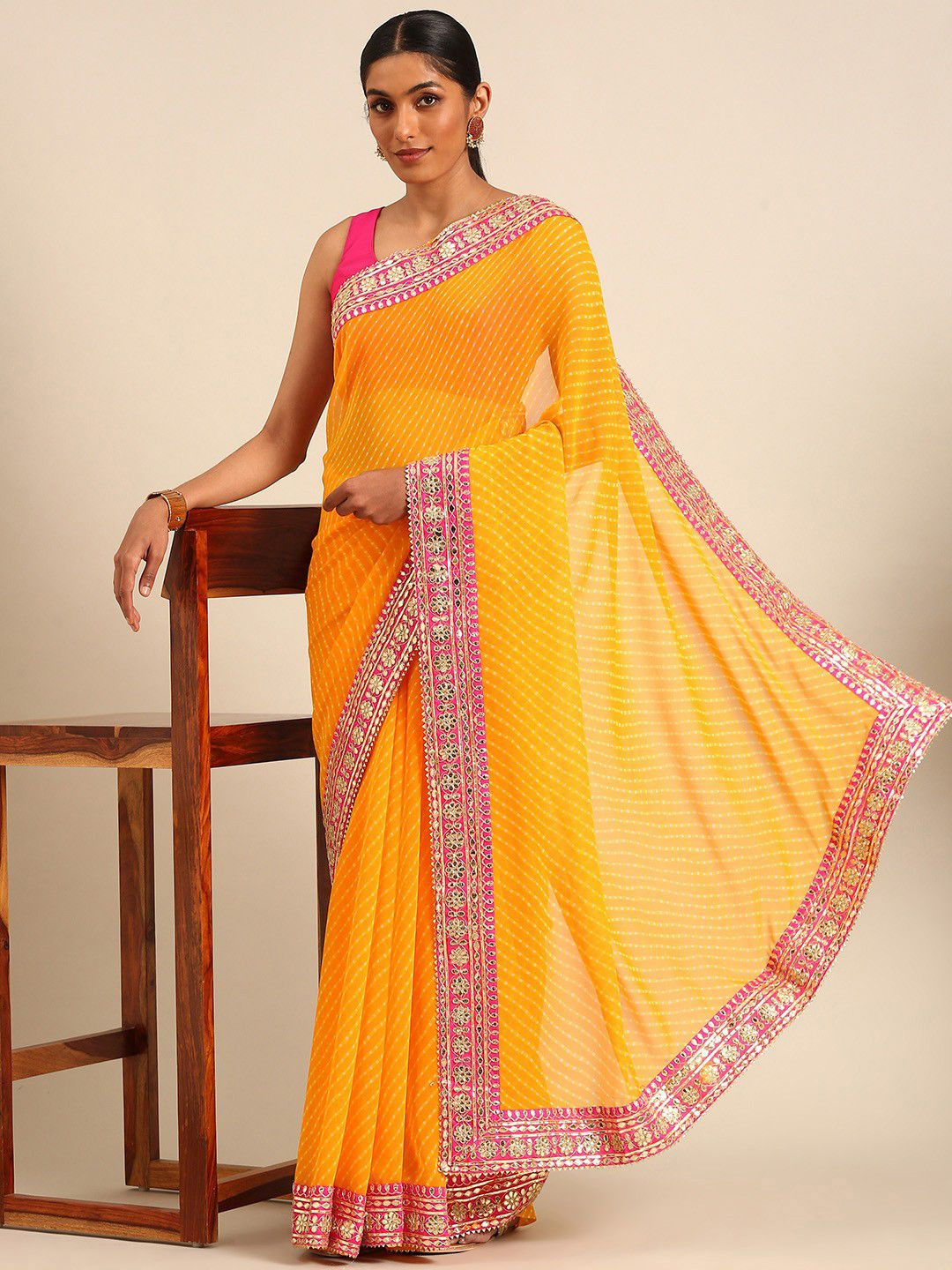 

LeeliPeeri Designer Leheriya Gotta Patti Saree, Yellow