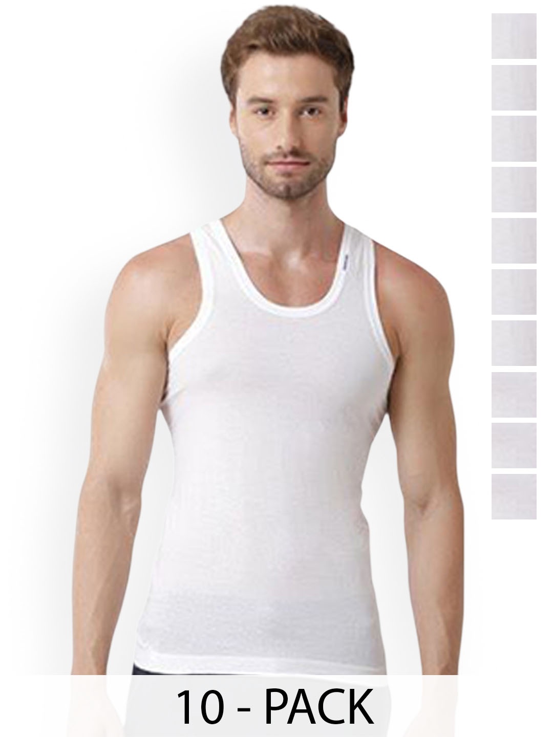 

Rupa Pack Of 10 Striped Pure Cotton Undershirt Vests Frontline-White-Vest-RN-10-110
