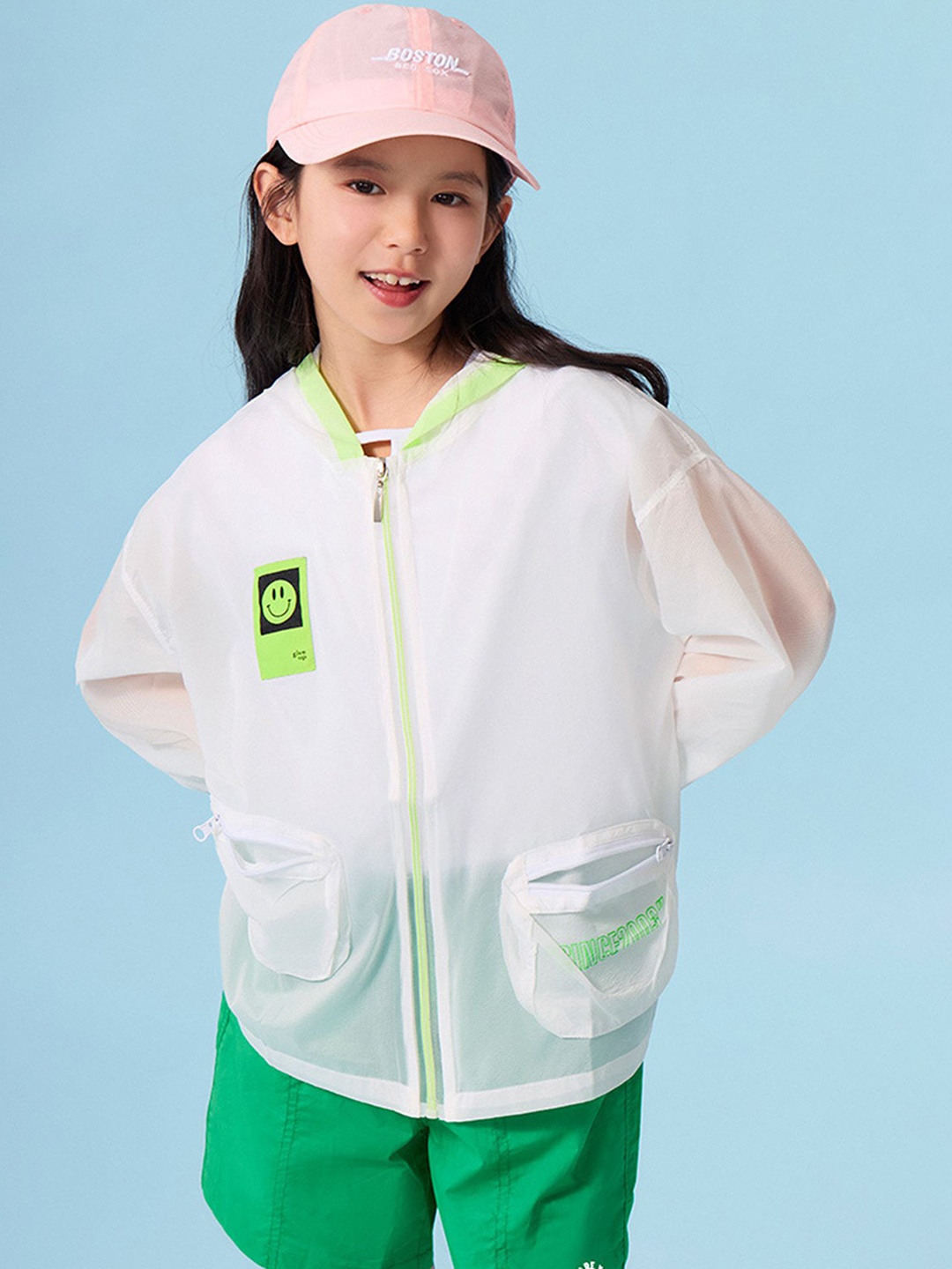 

LULU & SKY Girls Windbreaker Hooded Rain Jacket, White