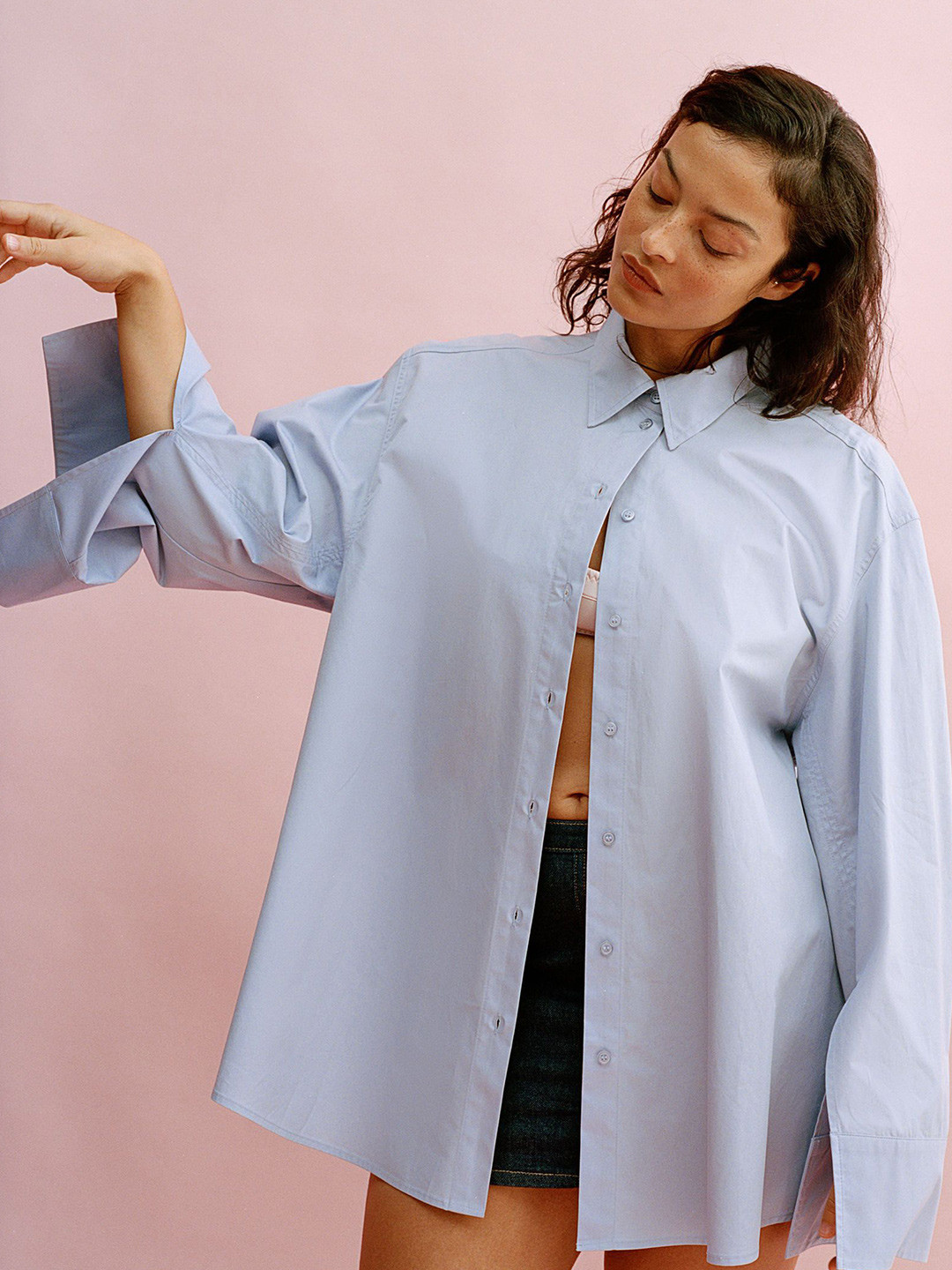 

H&M Slit-Cuff Shirt, Blue