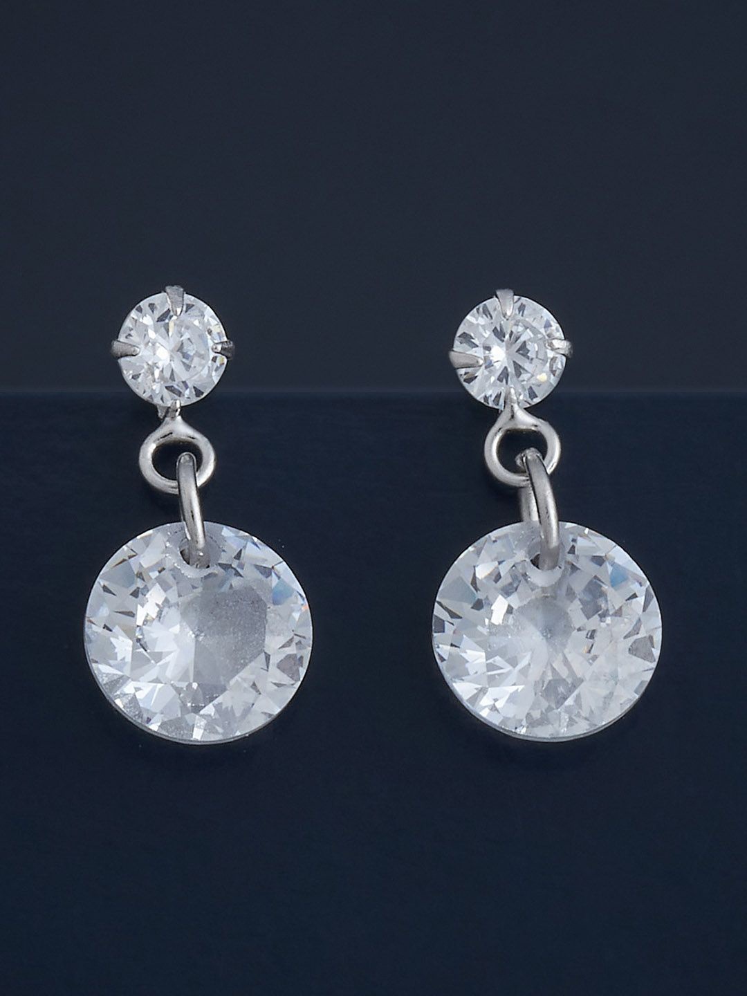 

Kushal's Fashion Jewellery 92.5 Silver Rhodium-Plated Circular Drop Earrings, White
