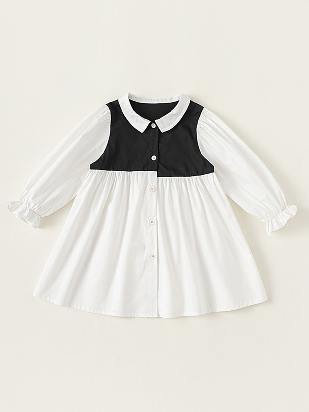 

LULU & SKY Kids-Girls Peter Pan Collar Colourblock Button-Up A-Line Dress, White