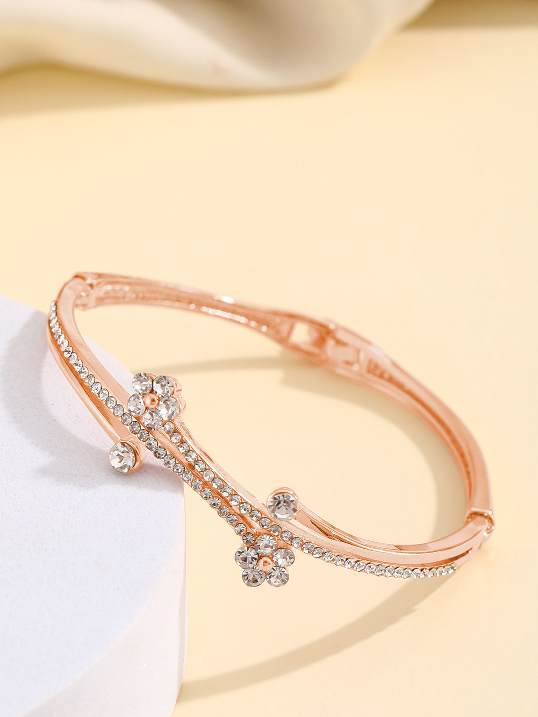 

Shining Diva Fashion Rose Gold-Plated Crystals Studded Bangle-Style Bracelet