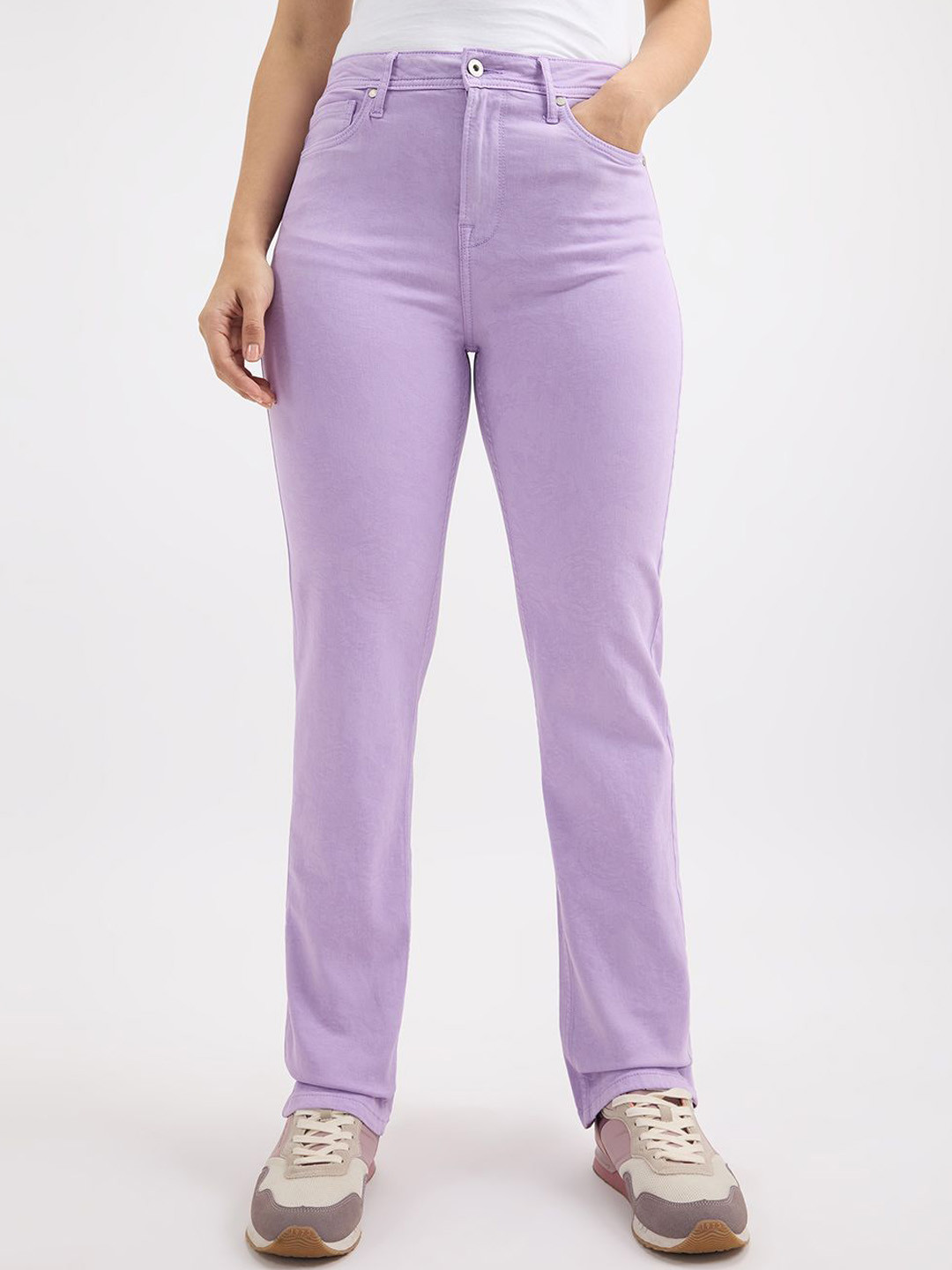 

Pepe Jeans Women Cotton Straight Fit High-Rise Stretchable Jeans, Purple