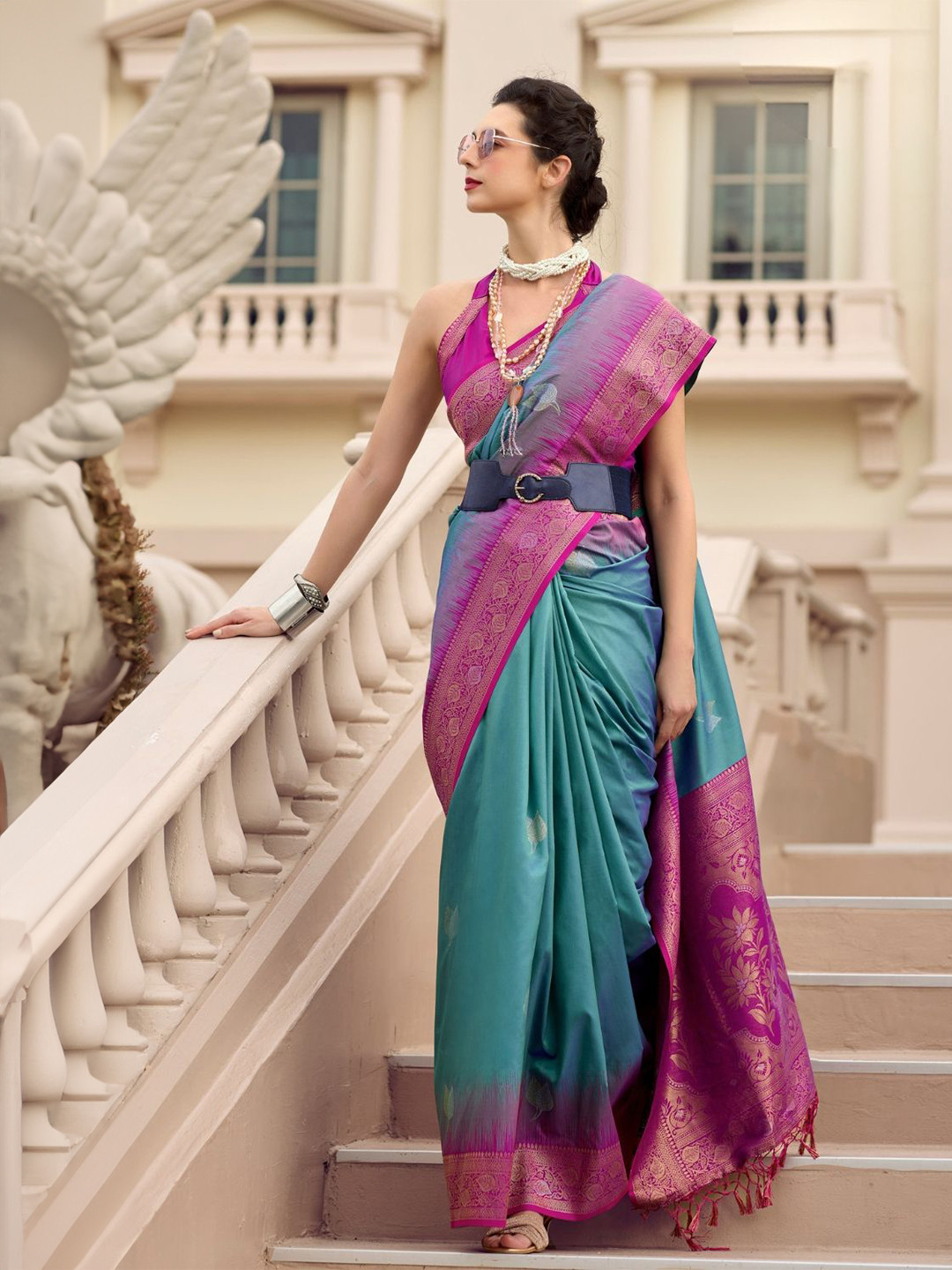 

DEVATITHI Blue Pure Soft Silk Saree