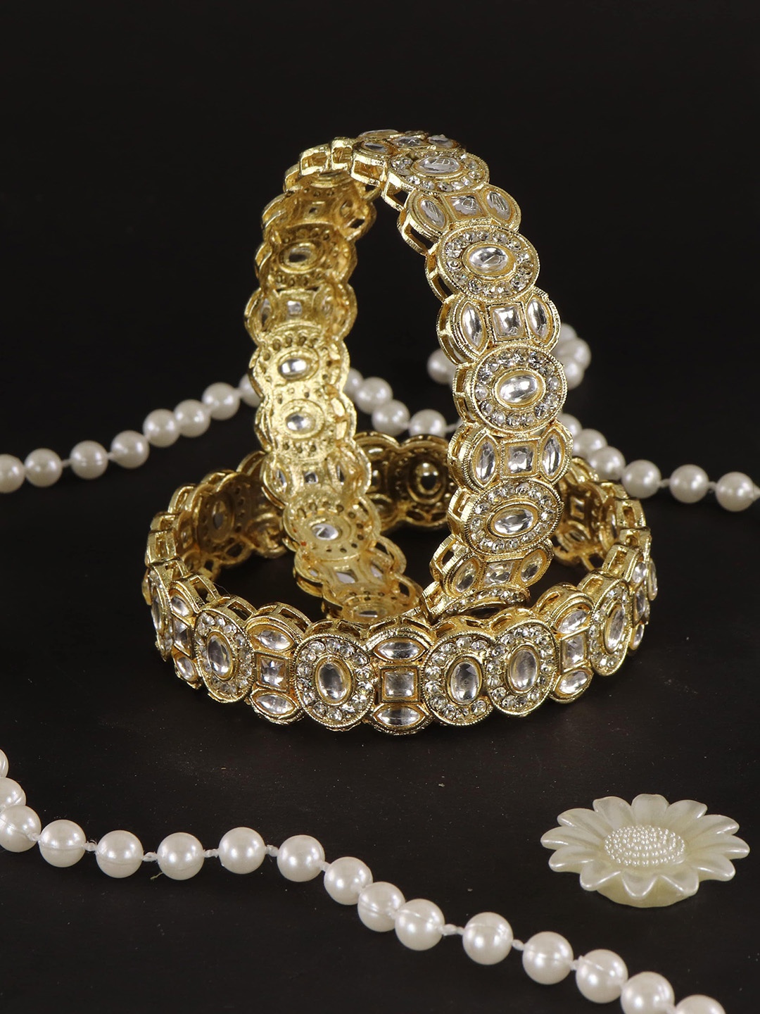 

ZULKA Set Of 2 Gold-Plated Zircon & Kundan Stones-Studded Bangles