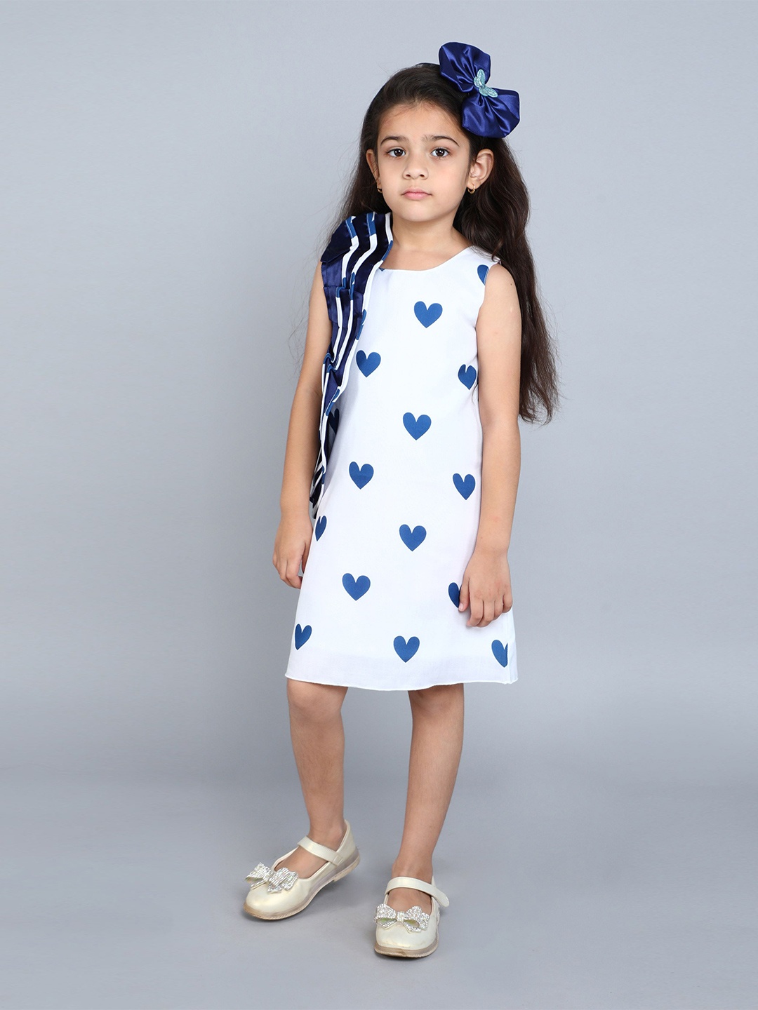 

Pink Chick Girls Graphic Print Ruffled A-Line Dress, Navy blue