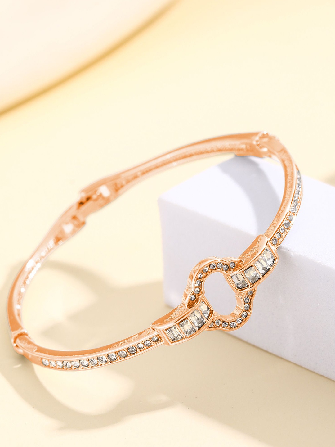 

Shining Diva Fashion Rose Gold-Plated Crystals Studded Bangle-Style Bracelet