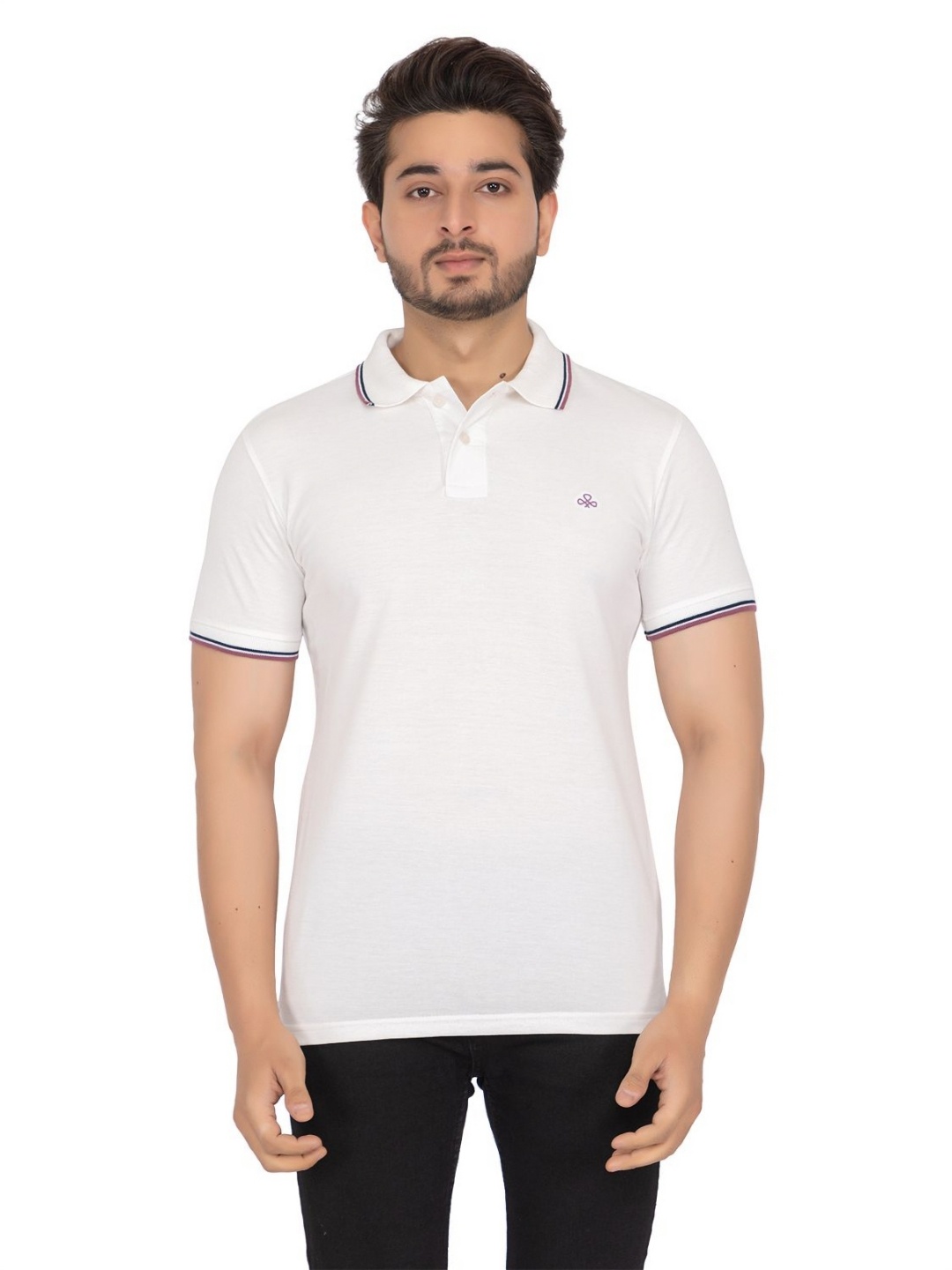 

Antiloop Men Solid Polo Collar Cotton T-shirt, White