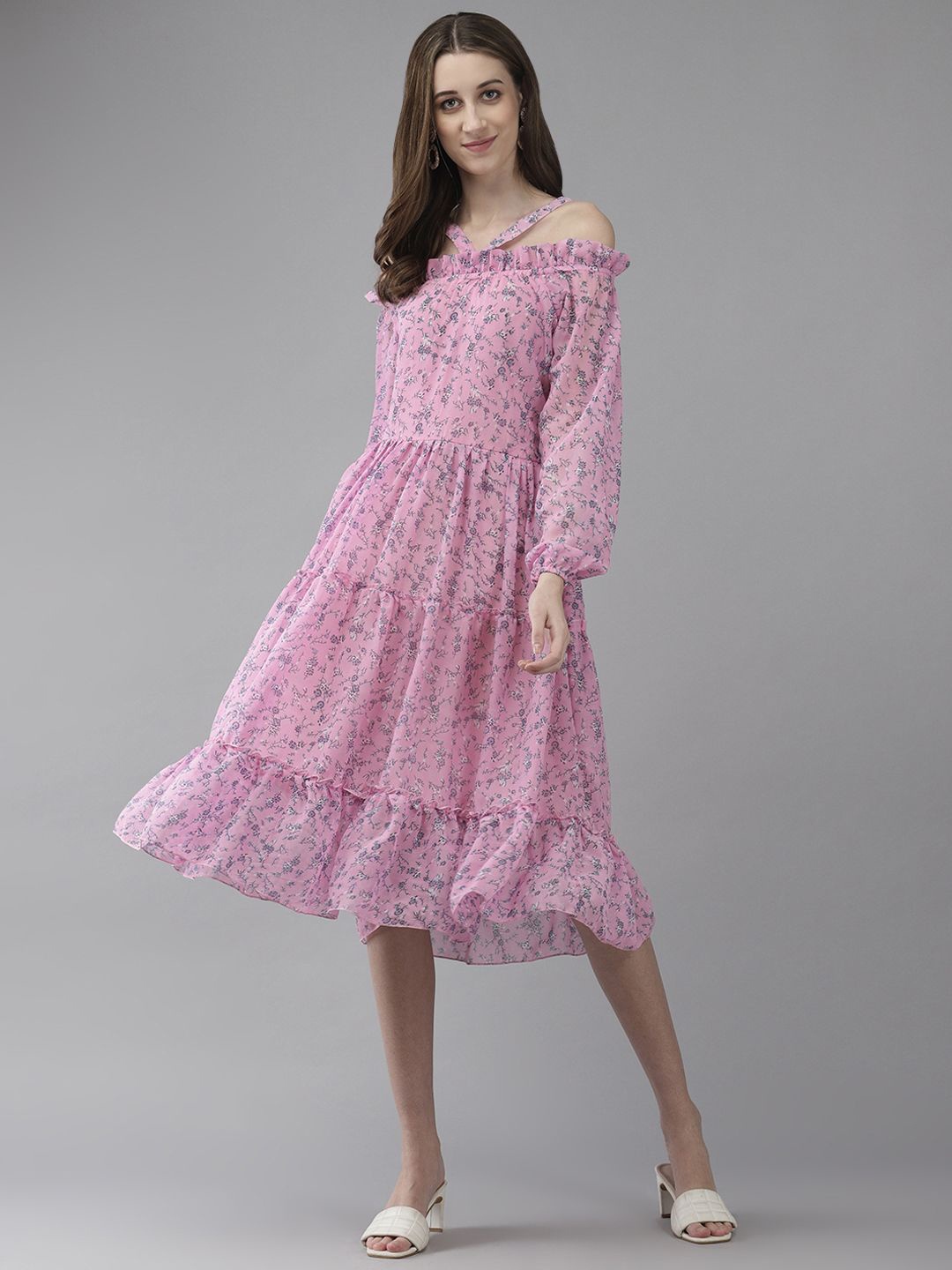 

CORSICA Women Floral Printed Fit and Flare Midi Dress, Pink