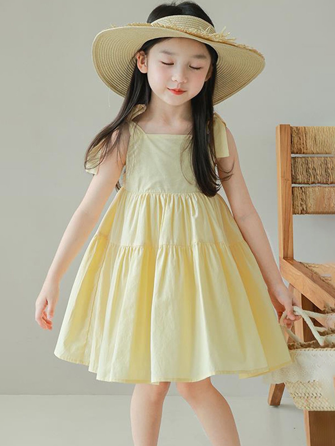 

LULU & SKY Girls Shoulder Straps Tiered Empire Dress, Yellow