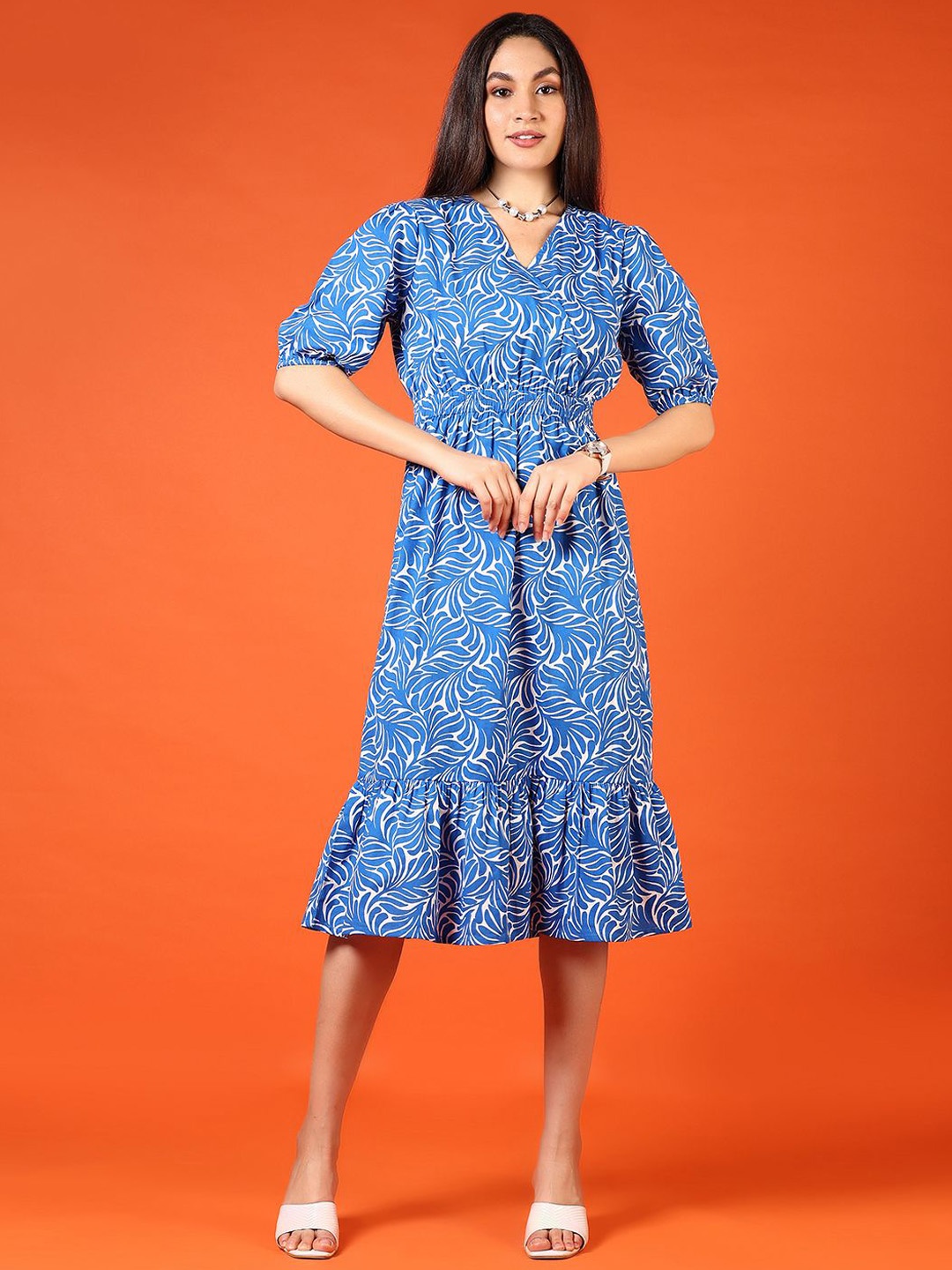 

V-Mart Printed Cotton Fit & Flared Midi Ethnic Dresses, Blue