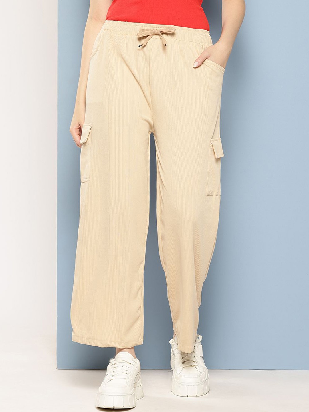 

CORSICA Women Cotton Original High-Rise Cargos Trousers, Beige