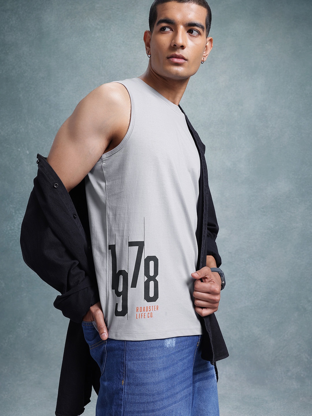 

The Roadster Life Co. Typography Printed Pure Cotton T-shirt, Grey