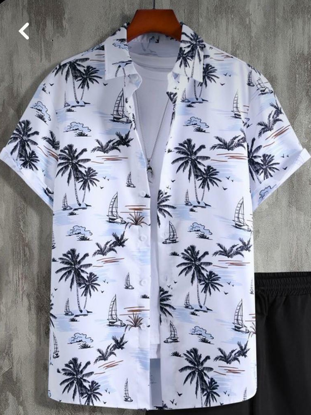 

iCome Men Spread Collar Conversational Printed Cotton Linen Casual Shirt, White