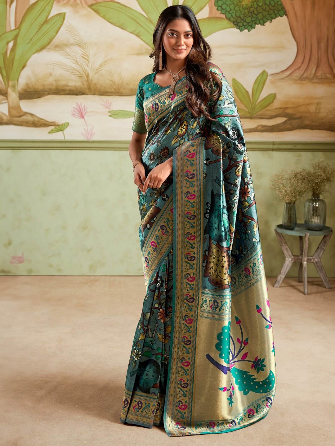 

DEVATITHI Woven Design Zari Blue Silk Saree