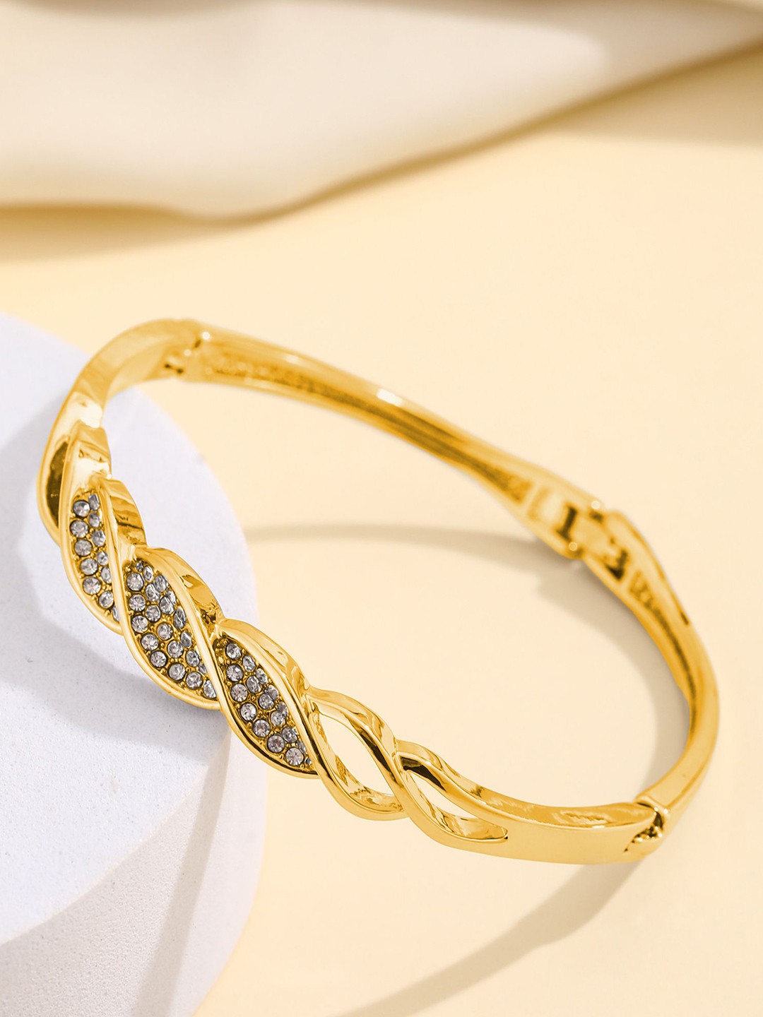 

Shining Diva Fashion Gold-Plated Crystals Studded Bangle-Style Bracelet