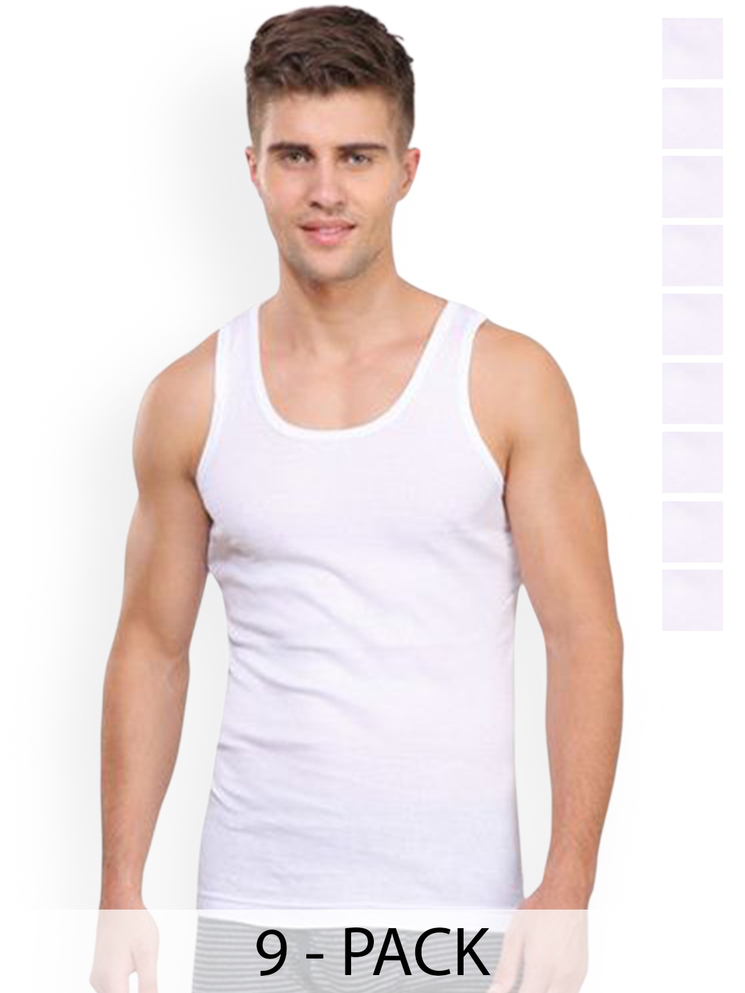 

Rupa Pack Of 9 Pure Cotton Innerwear Vests Frontline-Rib-White-RN-9-90