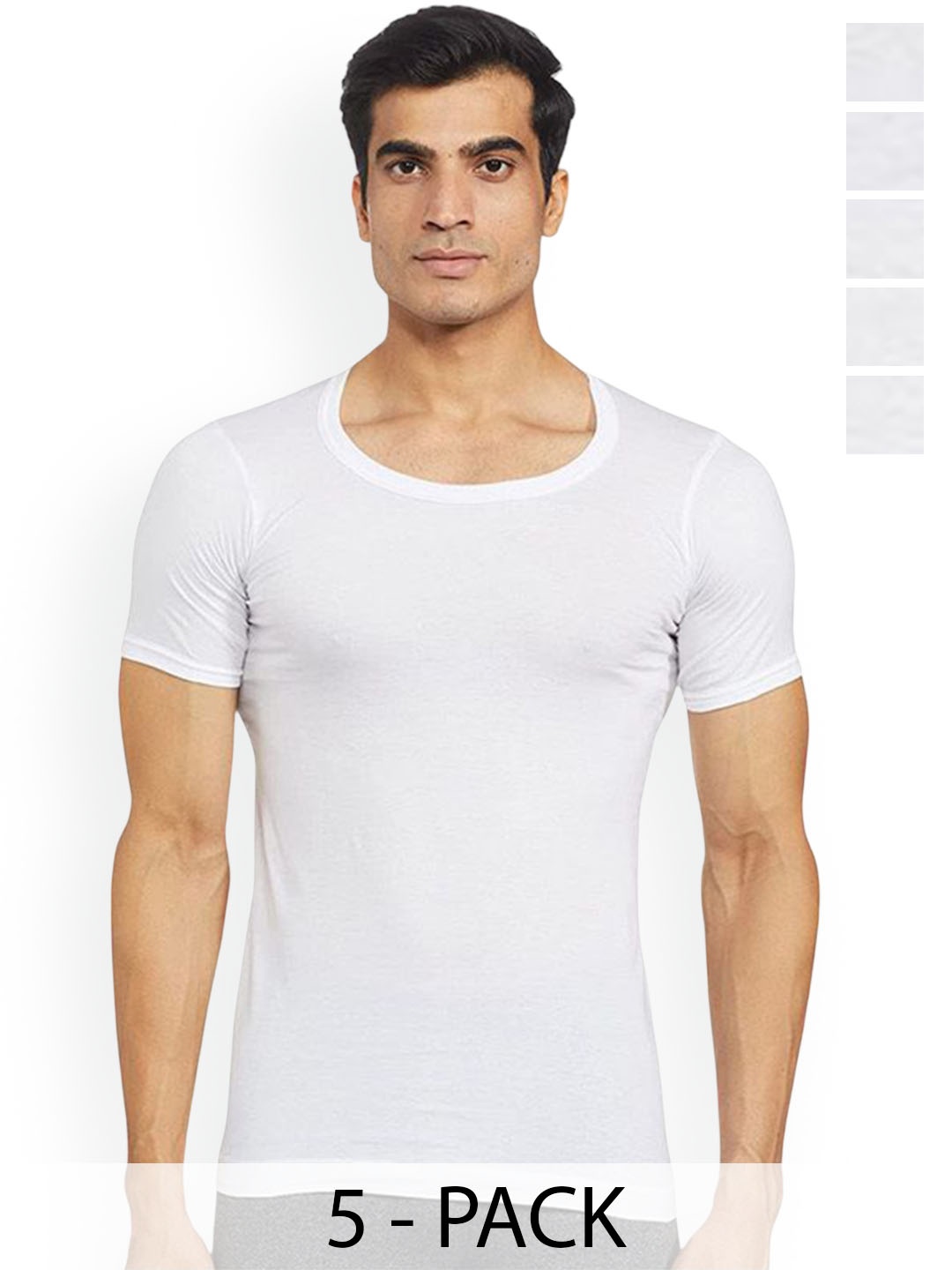 

Rupa Pack Of 5 Pure Cotton Innerwear Vests Frontline-Sky-White-RNS-5-90