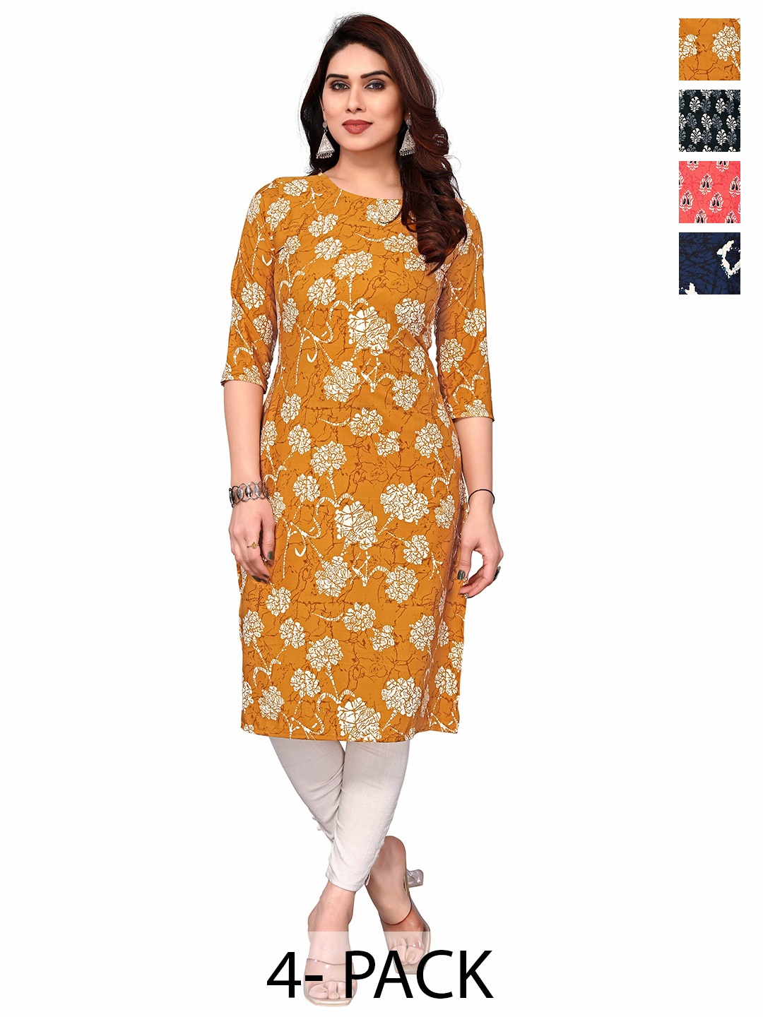 

KETAKI FASHION Women Ethnic Motifs Printed Thread Work Crepe Kurta, Multi