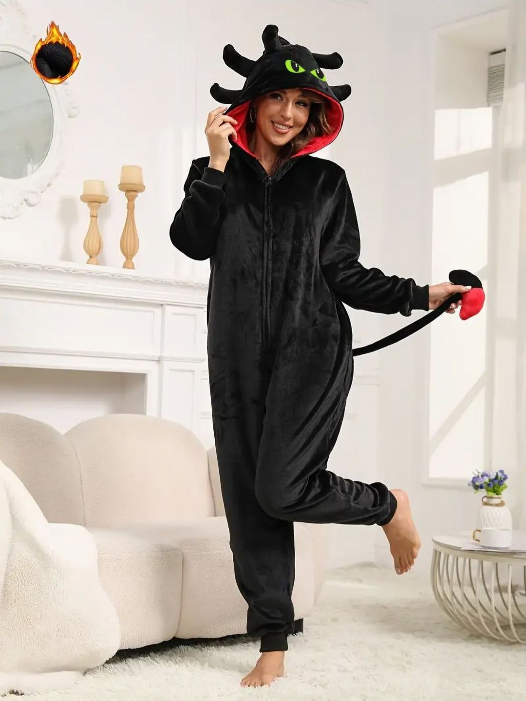 

CLOUDYSHARKS Unisex CloudySharks Dragon Onesie - One Size Fits All Black