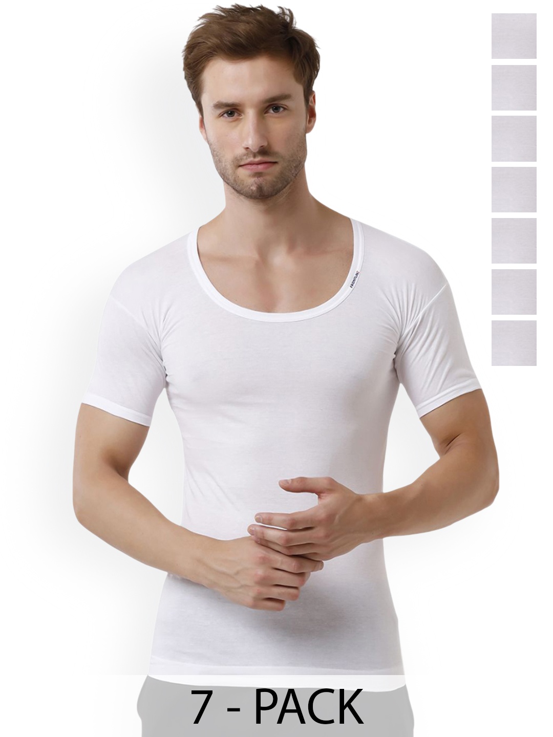 

Rupa Pack Of 7 Pure Cotton Innerwear Vests - Frontline-White-Vest-RNS-7-110