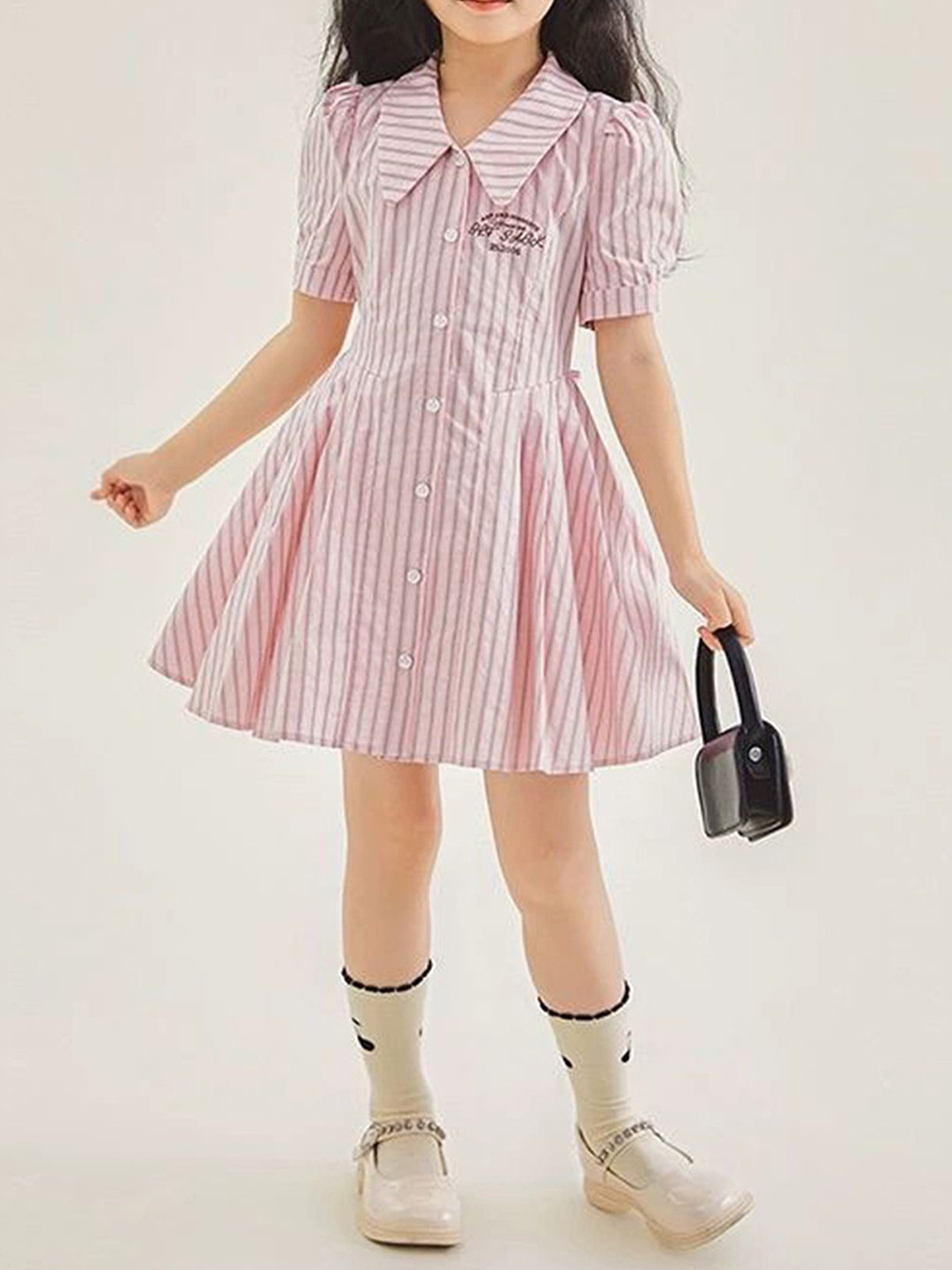 

LULU & SKY Kids Girls Striped print Shirt Dress, Pink