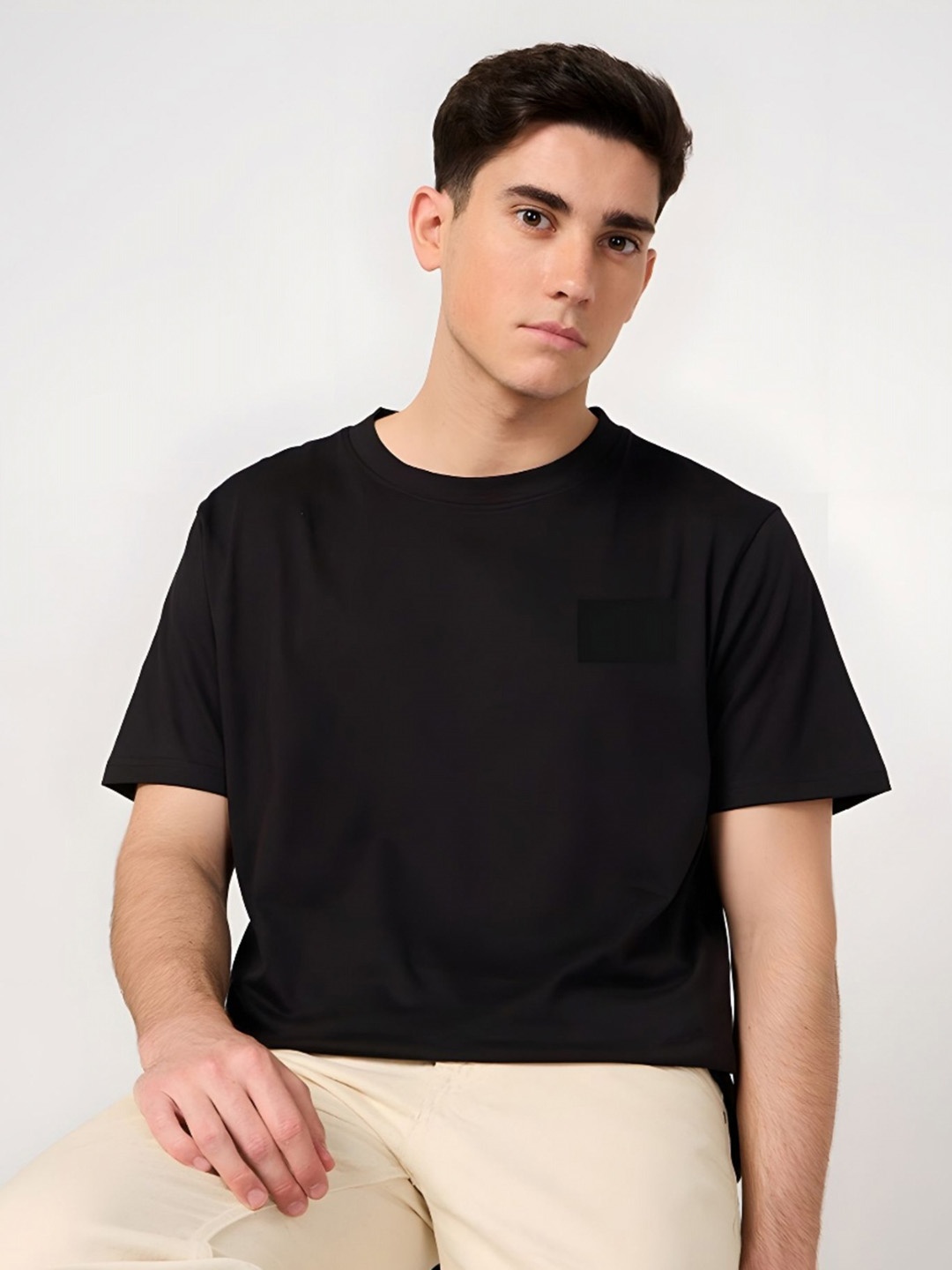 

Moda Rapido Men Drop-Shoulder Sleeves T-shirt, Black