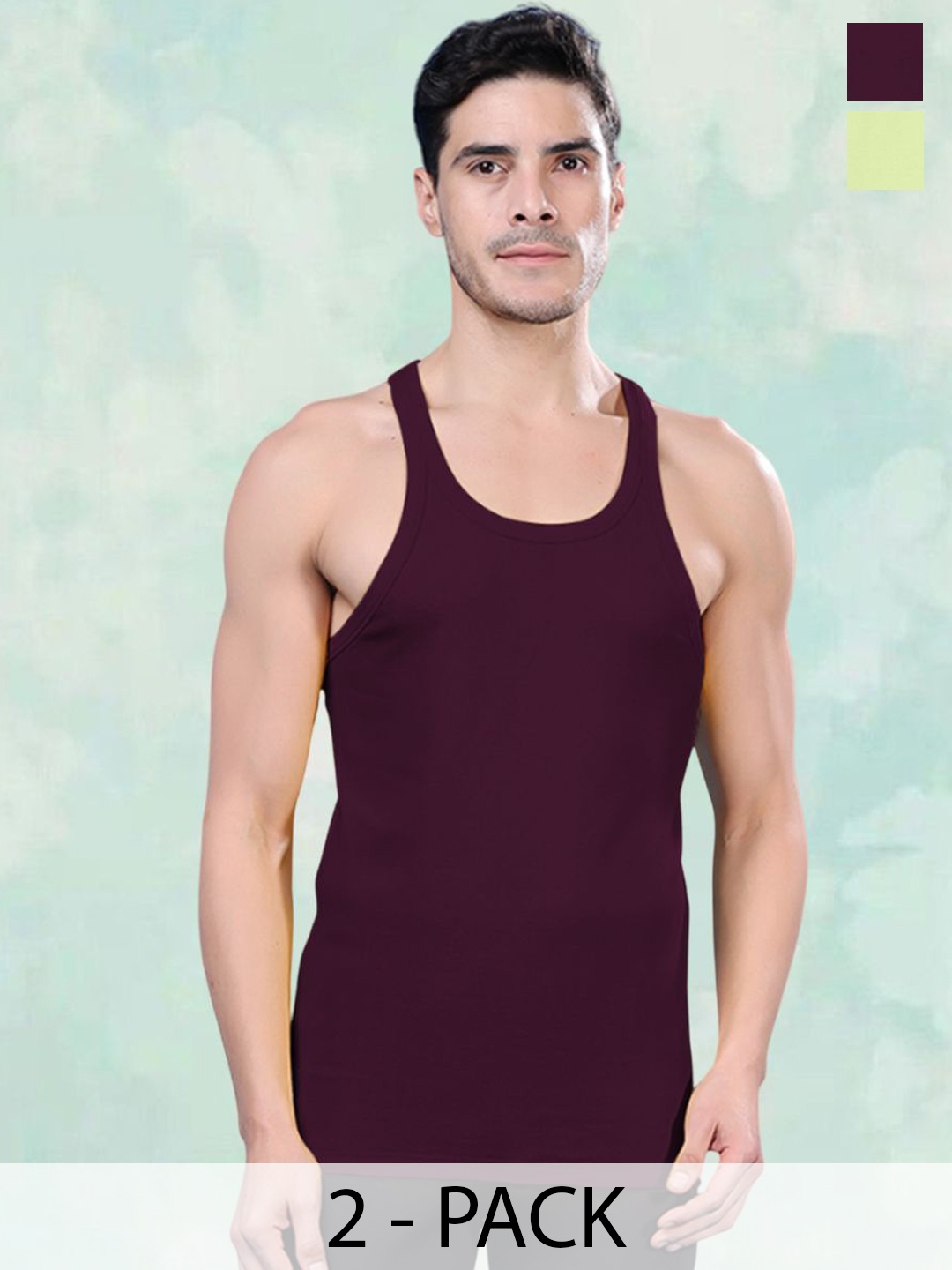 

FBAR Pack Of 2 Pure Cotton Gym Innerwear Vests FBCA-16-33, Purple