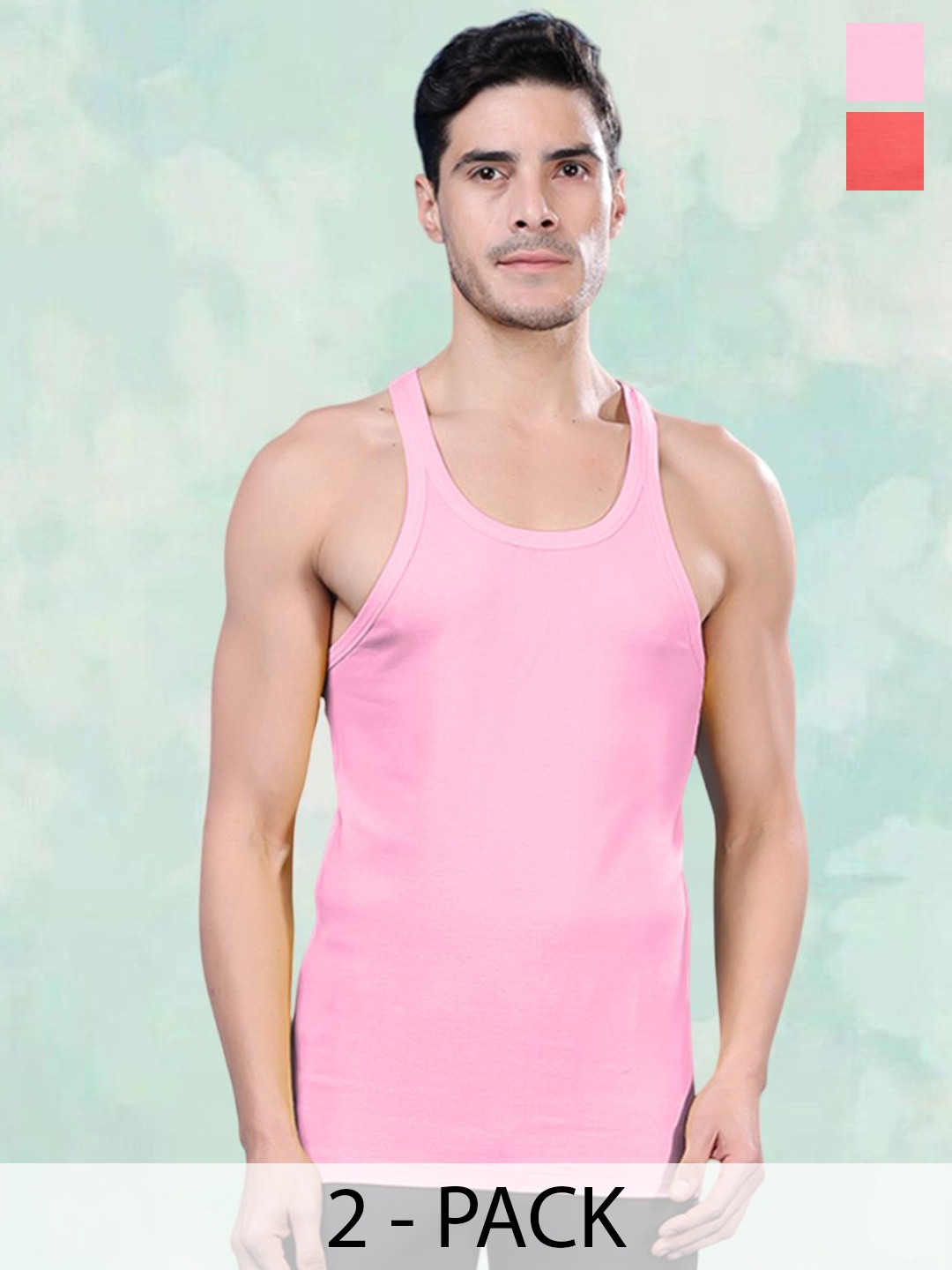 

FBAR Pack Of 2 Pure Cotton Gym Innerwear Vests FBCA-10-15, Pink