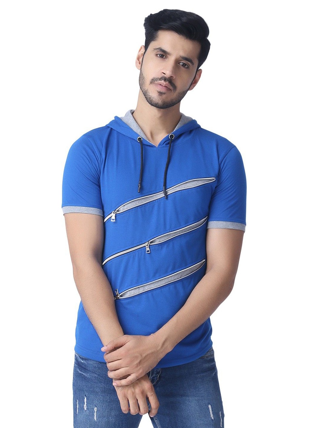 

Black Collection Men Solid Hood Cotton T-shirt, Blue