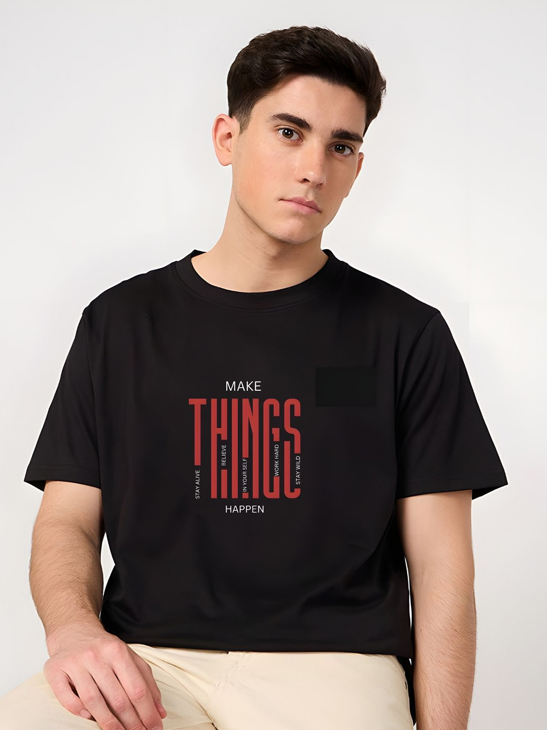 

Moda Rapido Men Typography Printed Round Neck Cotton Relaxed Fit T-shirt, Black